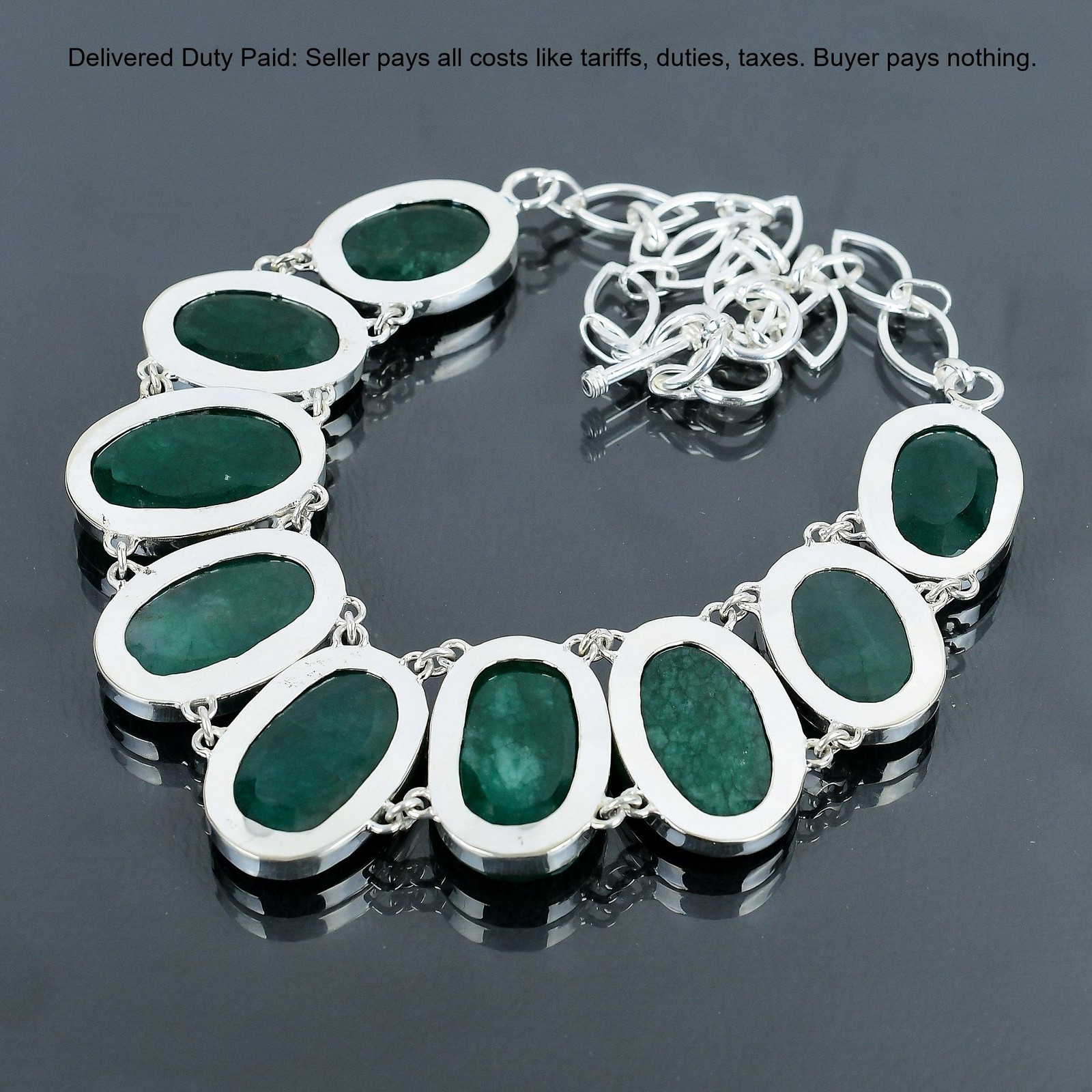 Oval Zambian Emrald Gemstone 925 Silver Wedding Handcrafted Chain Bezel Necklace