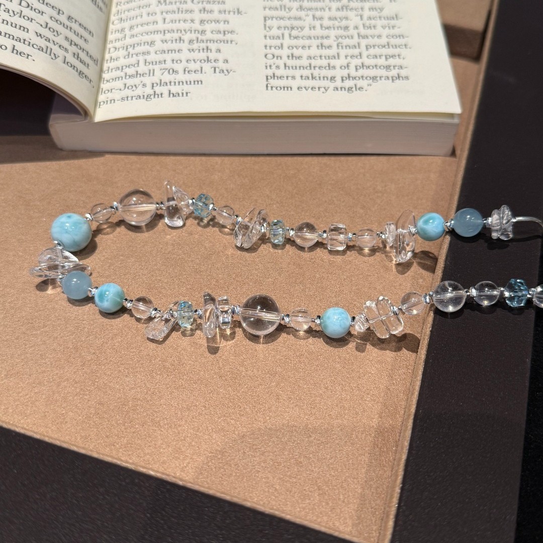 Natural White Crystal with Larimar Original Design Handmade Bracelet