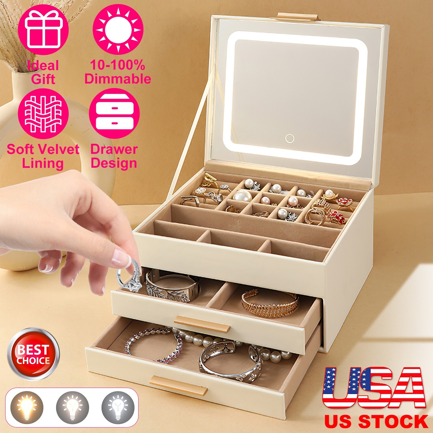3-Layers Jewelry Box, Jewelry Holder Organizer with Jewelry Organizer