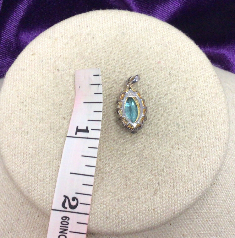 Sterling Silver 925 Blue & Clear Cz Pendant P112