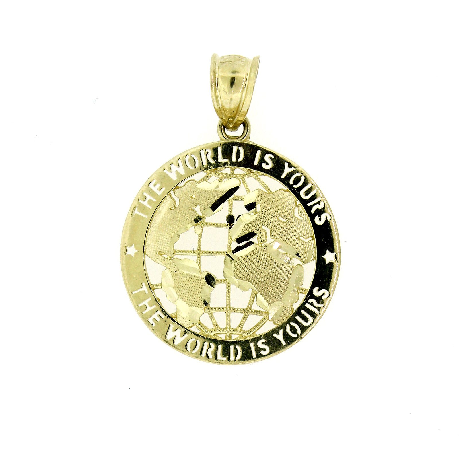 Mens Real 10K Yellow Gold The World is Yours Globe Pendant & 2.5mm Rope Chain