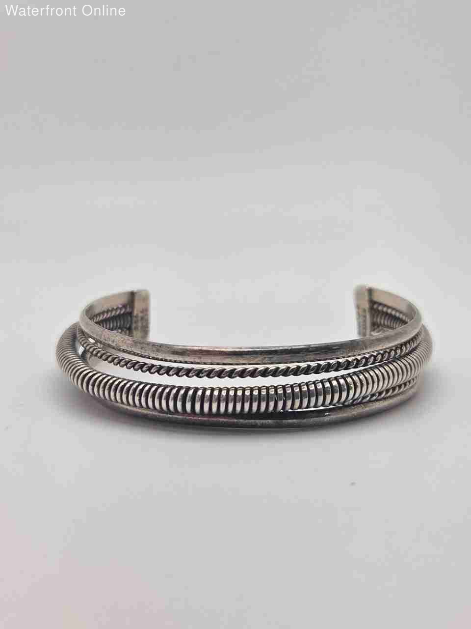 Taxco 925 Sterling Silver Bracelet 27.6g Coiled Bangle / Cuff Vintage 5.5 in.
