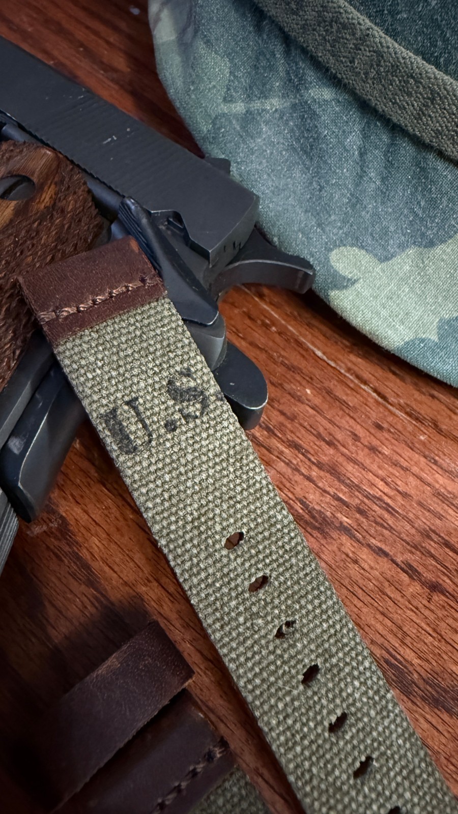 Custom Watch Strap US Military Olive Drab Canvas Leather 20 mm