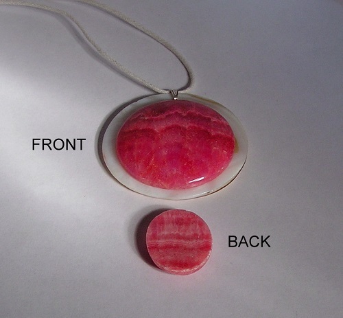 Medium Red Argentine Rhodochrosite, 40 mm Cab Necklace W/Adjustable White Cord