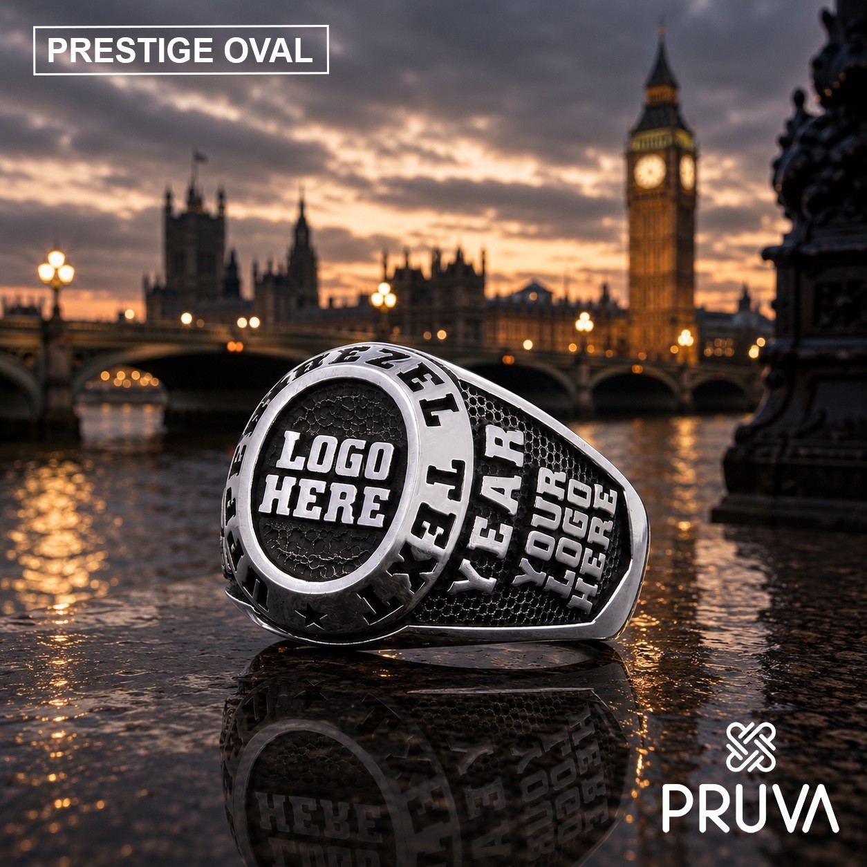 Custom Gift Ring Personalized 925 Sterling Silver Signet PRUVA Prestige Oval 019