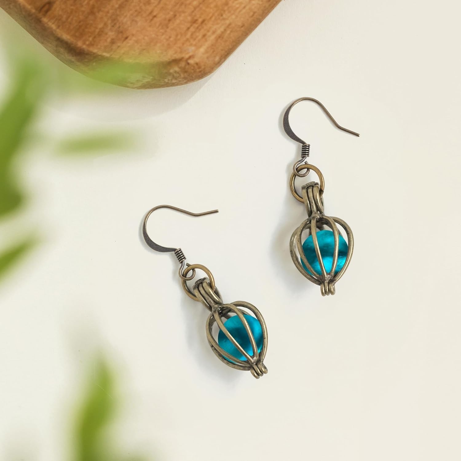 Antique Brass Dangle Earrings with Recycled Mason Jar Glass – Unique Jewelry
