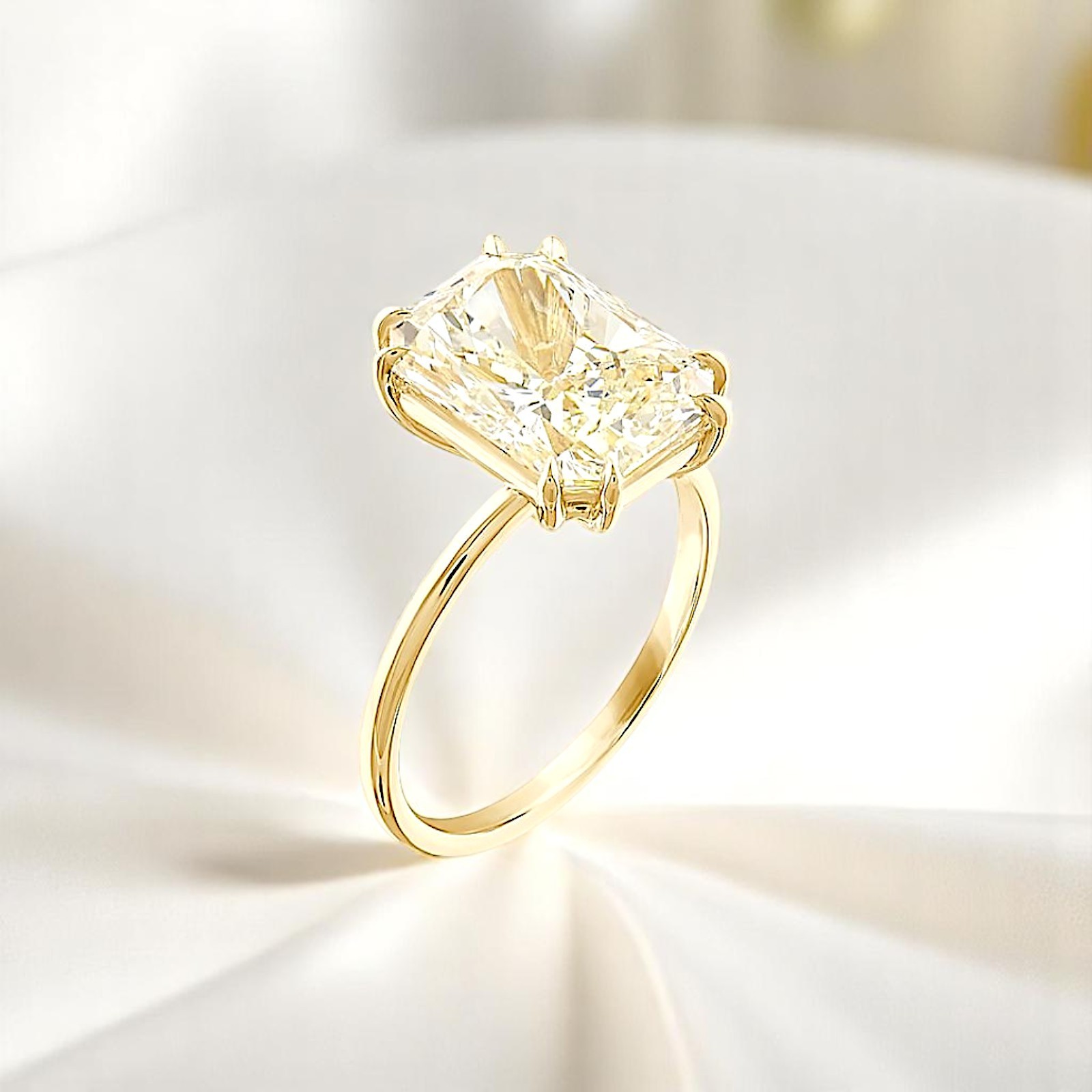 5.00 CT Radiant 14K Yellow Gold Diamond Ring Fancy Vivid Yellow IGI Lab Created
