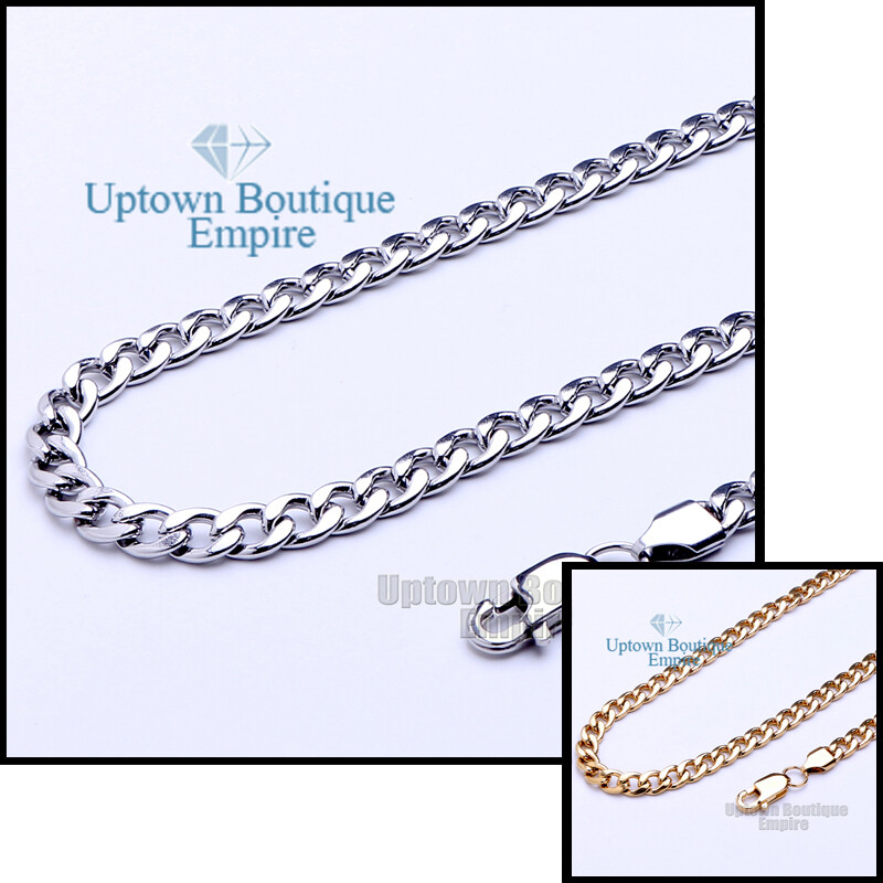 18-36″ Women Men Gold/Black Stainless Steel Cuban Curb Link Necklace Chain