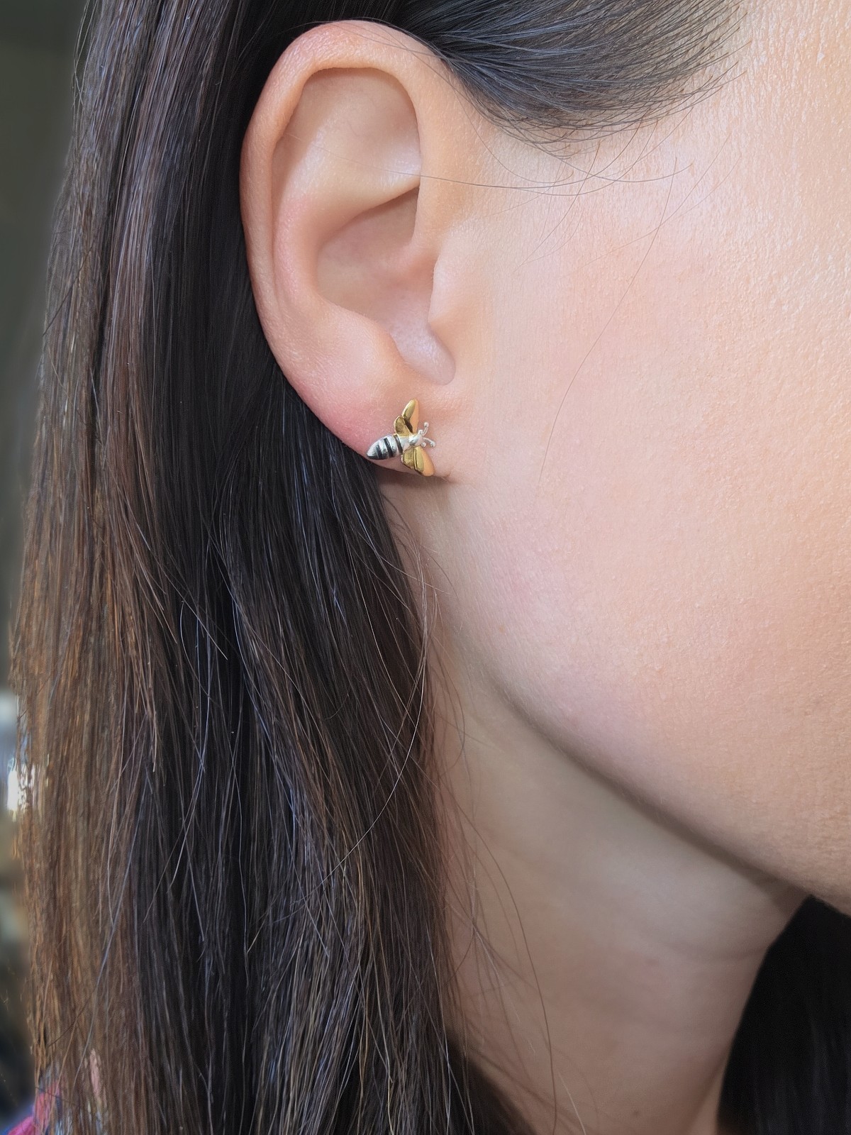 Bee Mixed Metal Earrings 18K Gold Plated 925 Sterling Silver Two Tone Studs