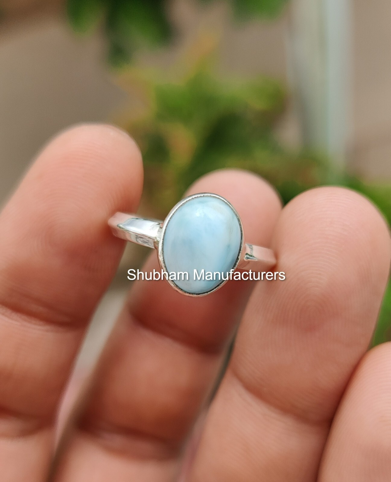 Natural Larimar Gemstone Ring Knife Edge Silver Minimalist Birthstone Jewelry
