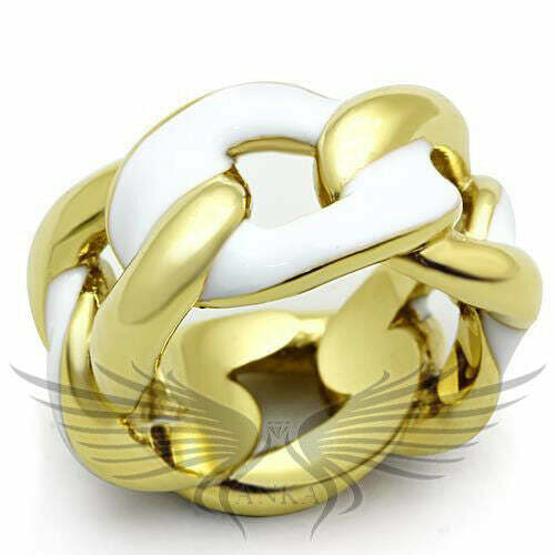 Women’S Ip Yellow Gold Plated Twisted Fashion Ring Epoxy White Stone Tk1369