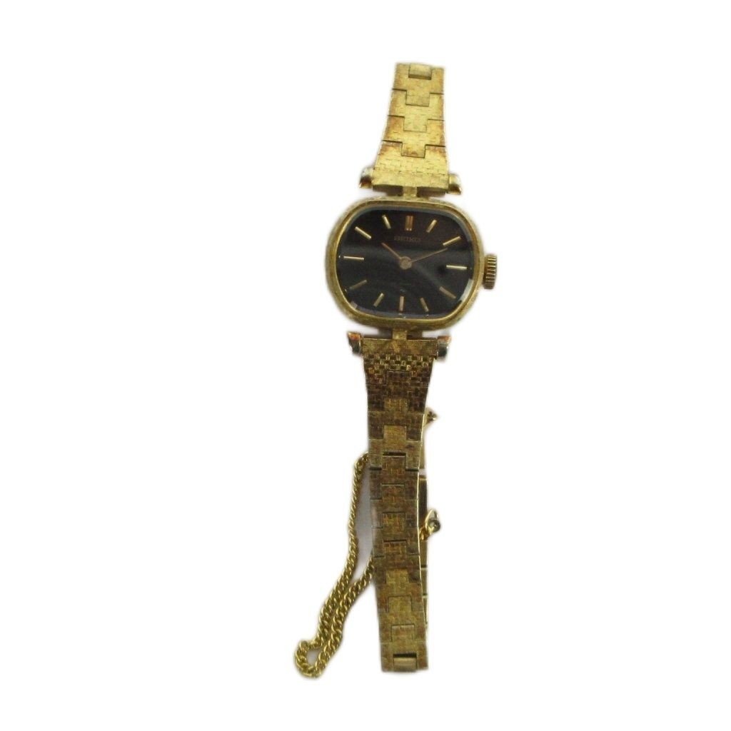 SEIKO 17 7370 Watch Manual Black Dial Gold Color GY18 MQ
