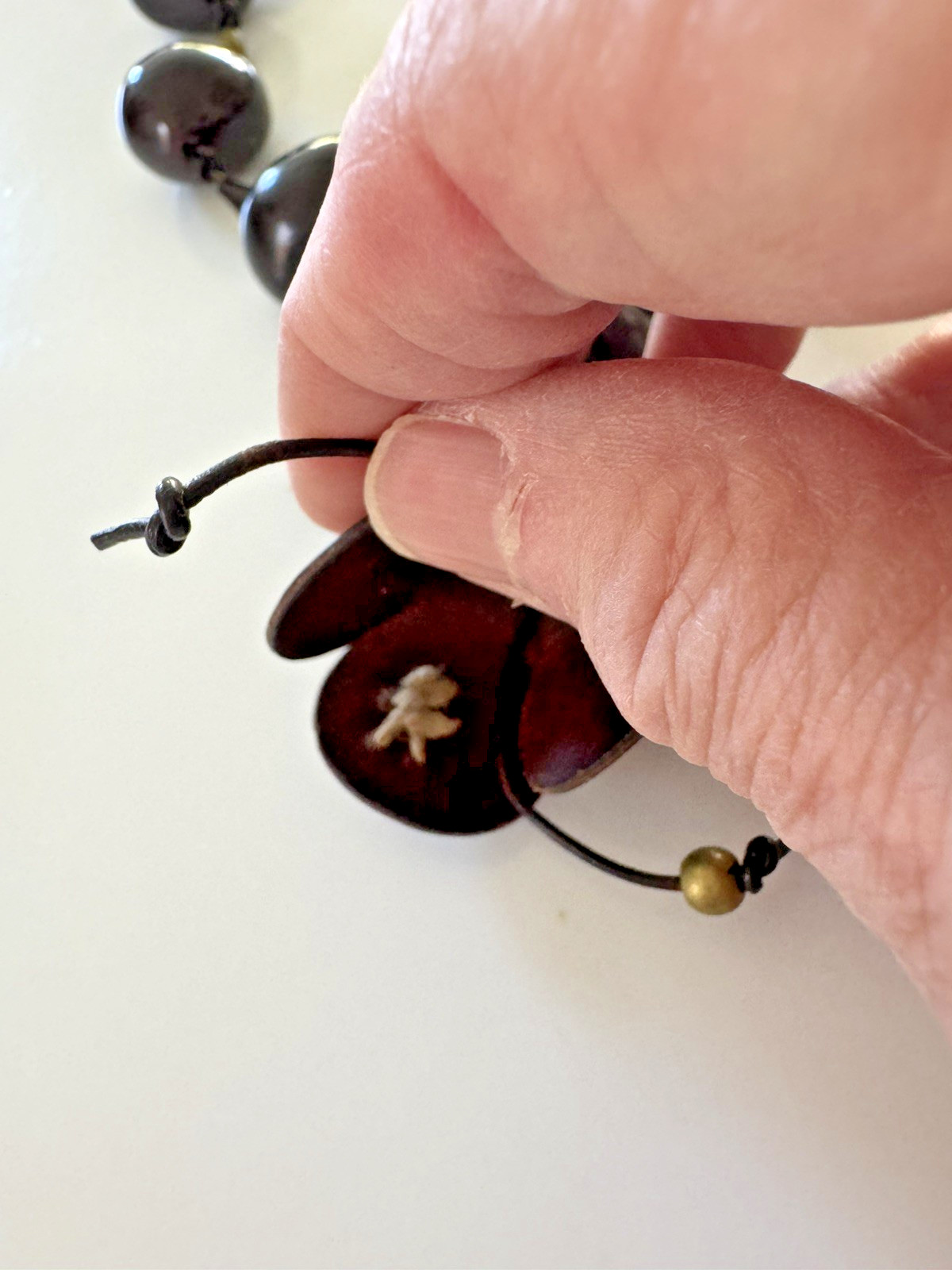 Vintage HENRY BEGUELIN – Dark Brown & Green Bead & Flower Broken Necklace