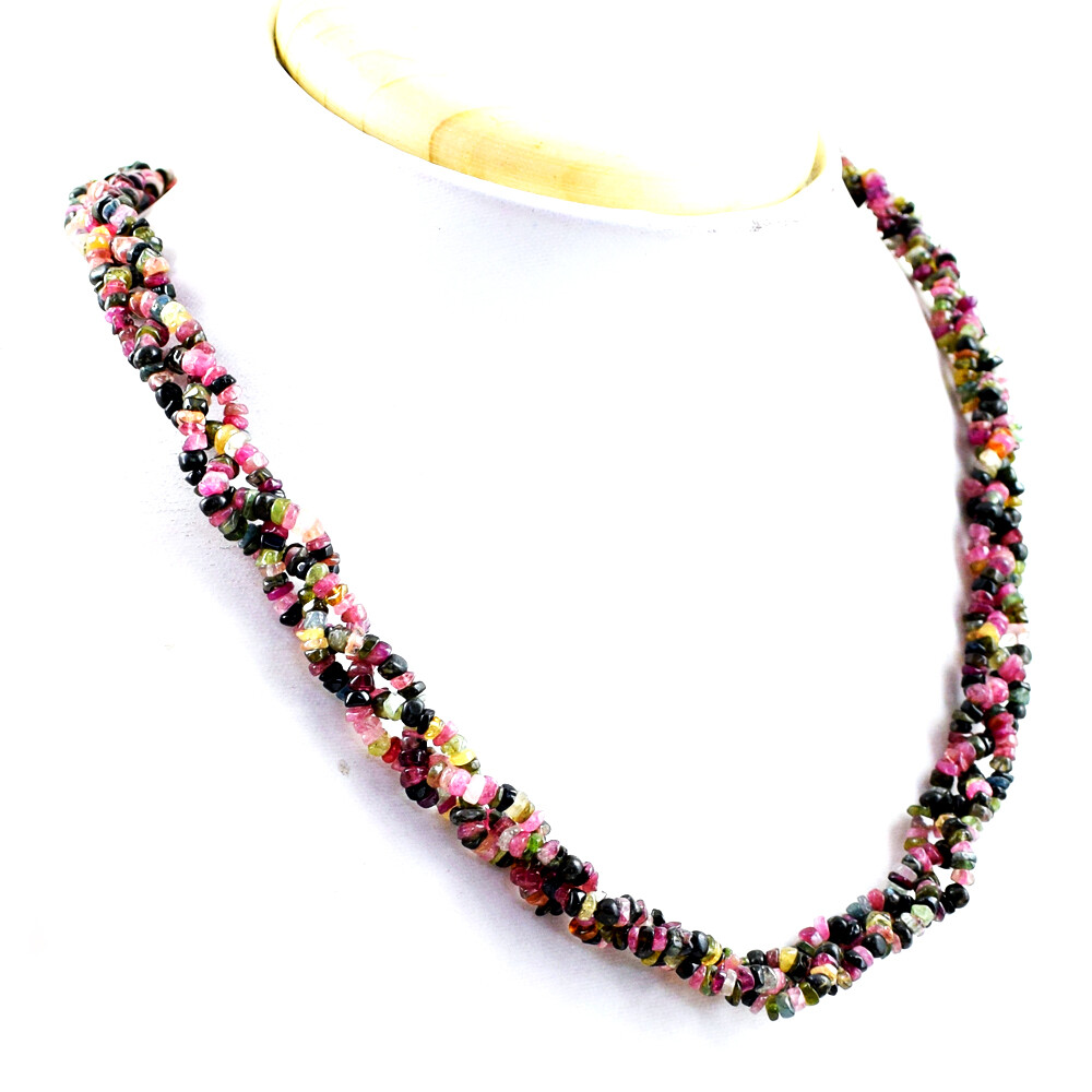 175.00 Cts Natural Single Strand Watermelon Tourmaline Beads Necklace (DG)