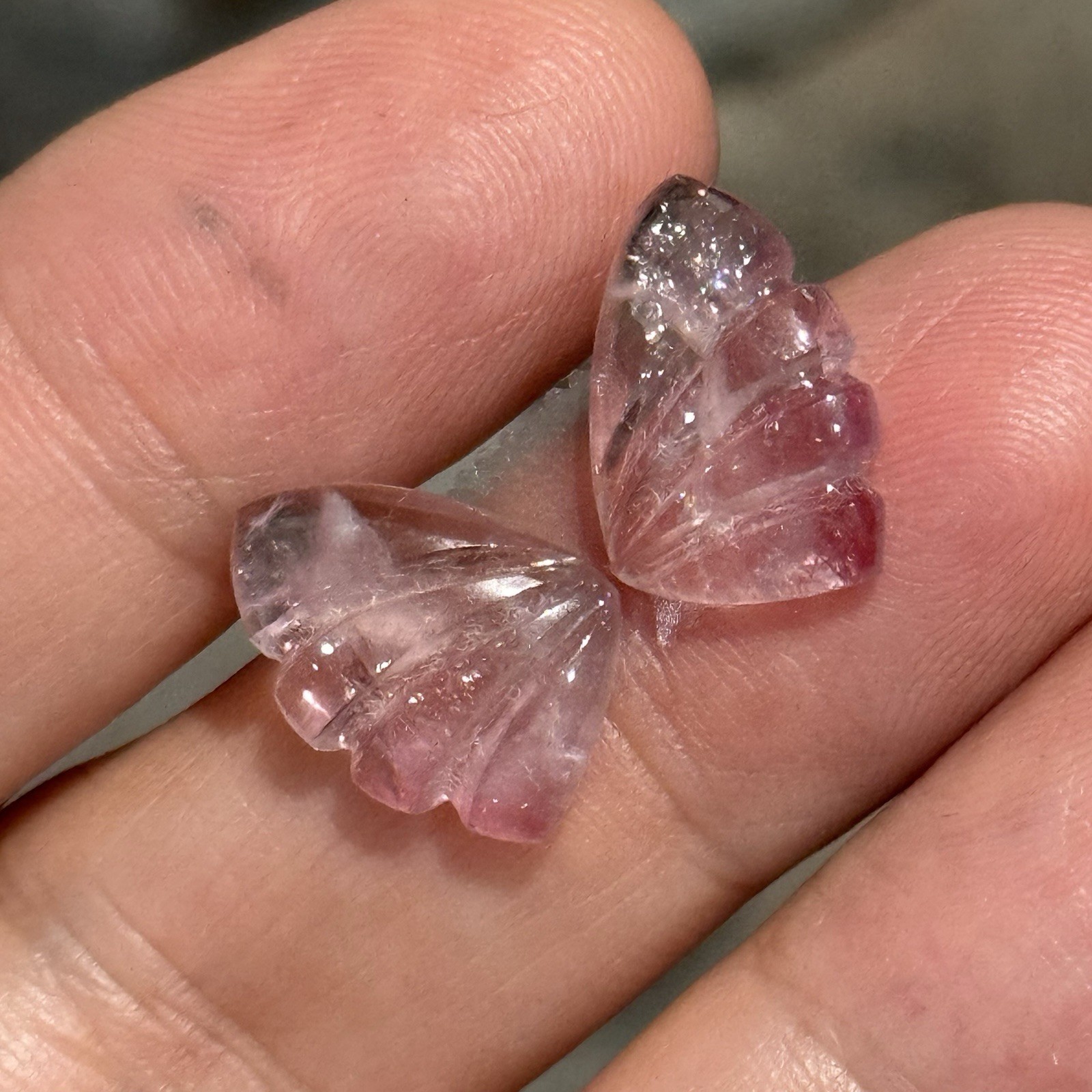 10ct 15×10.5x4mm Pair Cute Butterfly Wings Pink Tourmaline Cabochon Gems