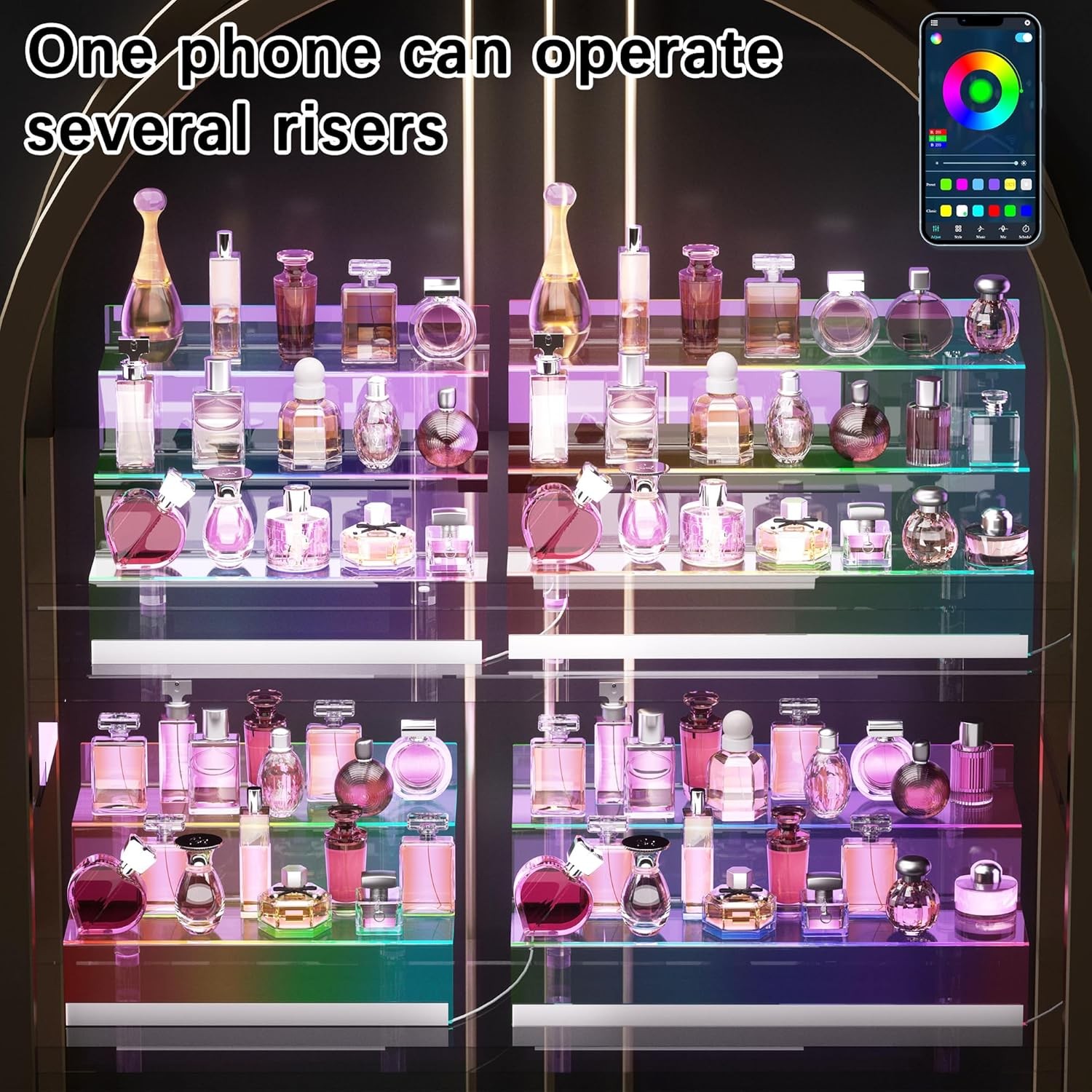 12” Acrylic Display Organizer with LED Light – 3 Tier Perfume Stand