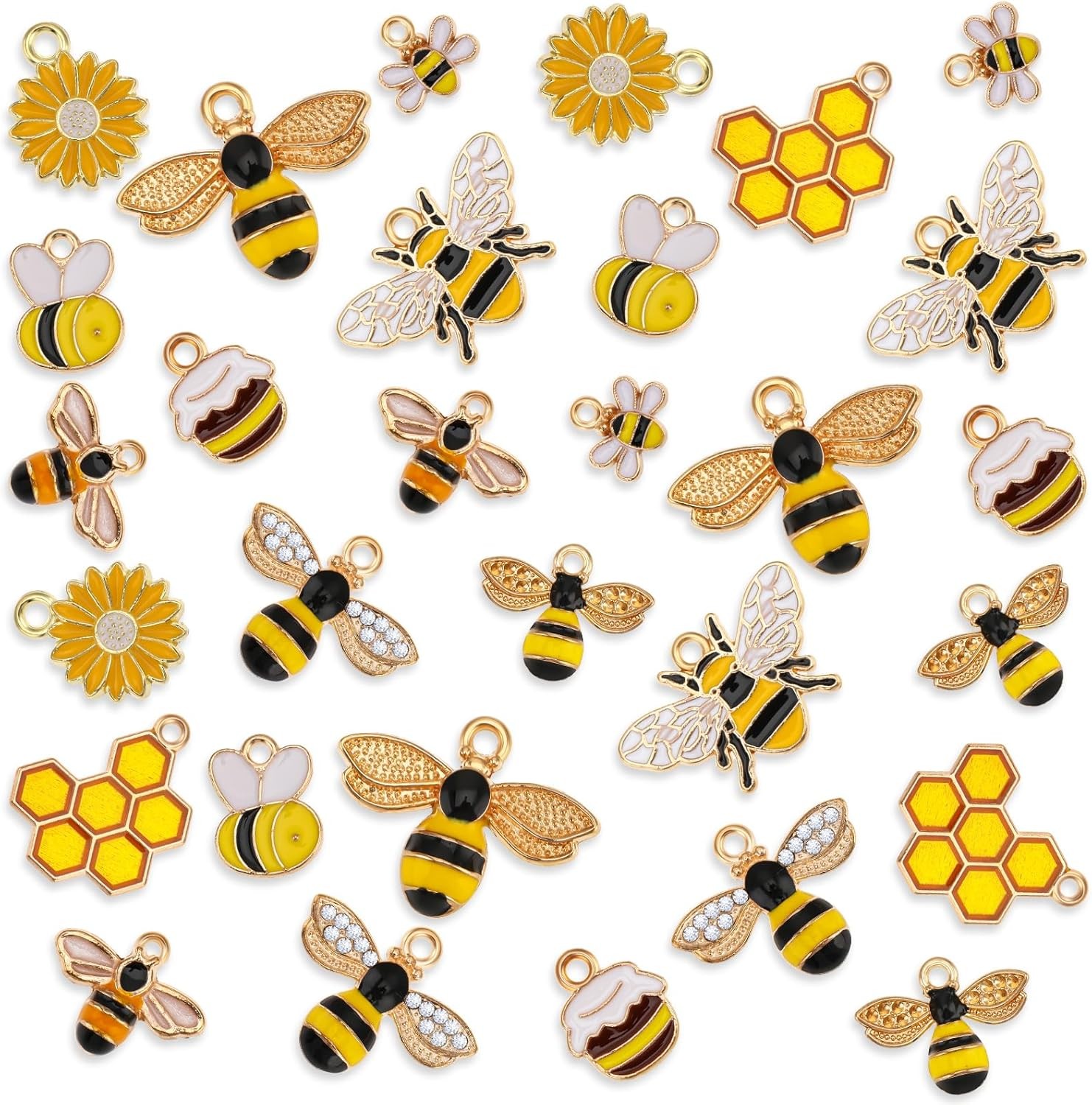 30Pcs Honeycomb Bee Charms, Charms Alloy Honeybee Pendants Bulk…