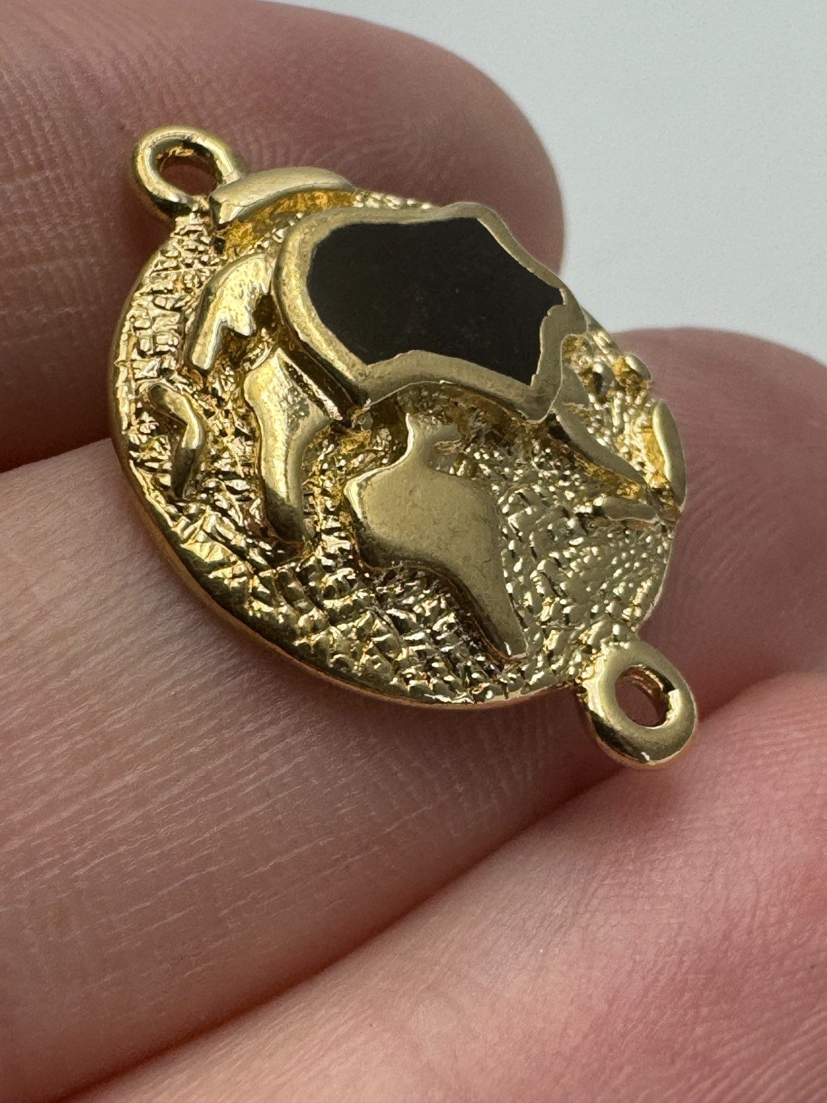 Asia Continent Map Bracelet Pendant Black Textured Gold Inlay Connector Charm