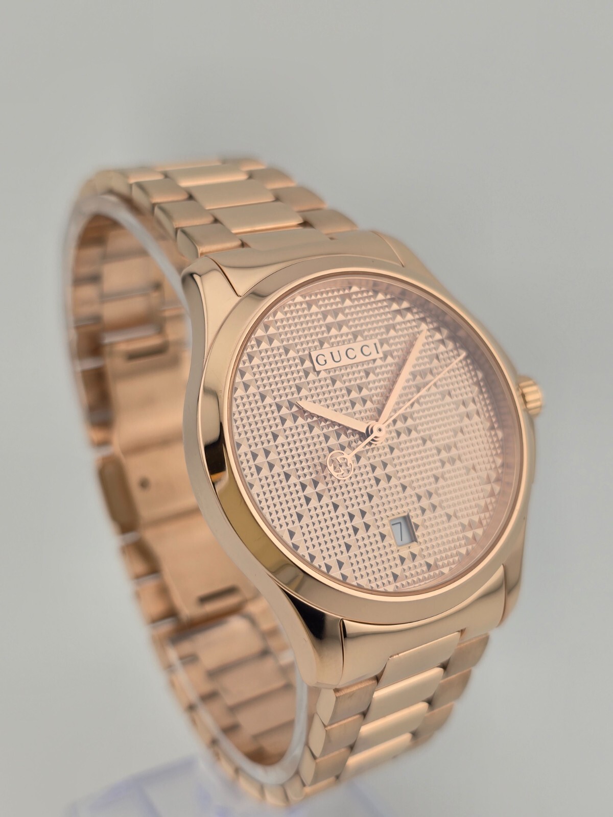 Gucci G-Timeless Stainless Steel Rose Gold Dial Watch – YA126482 ($1010 MSRP)