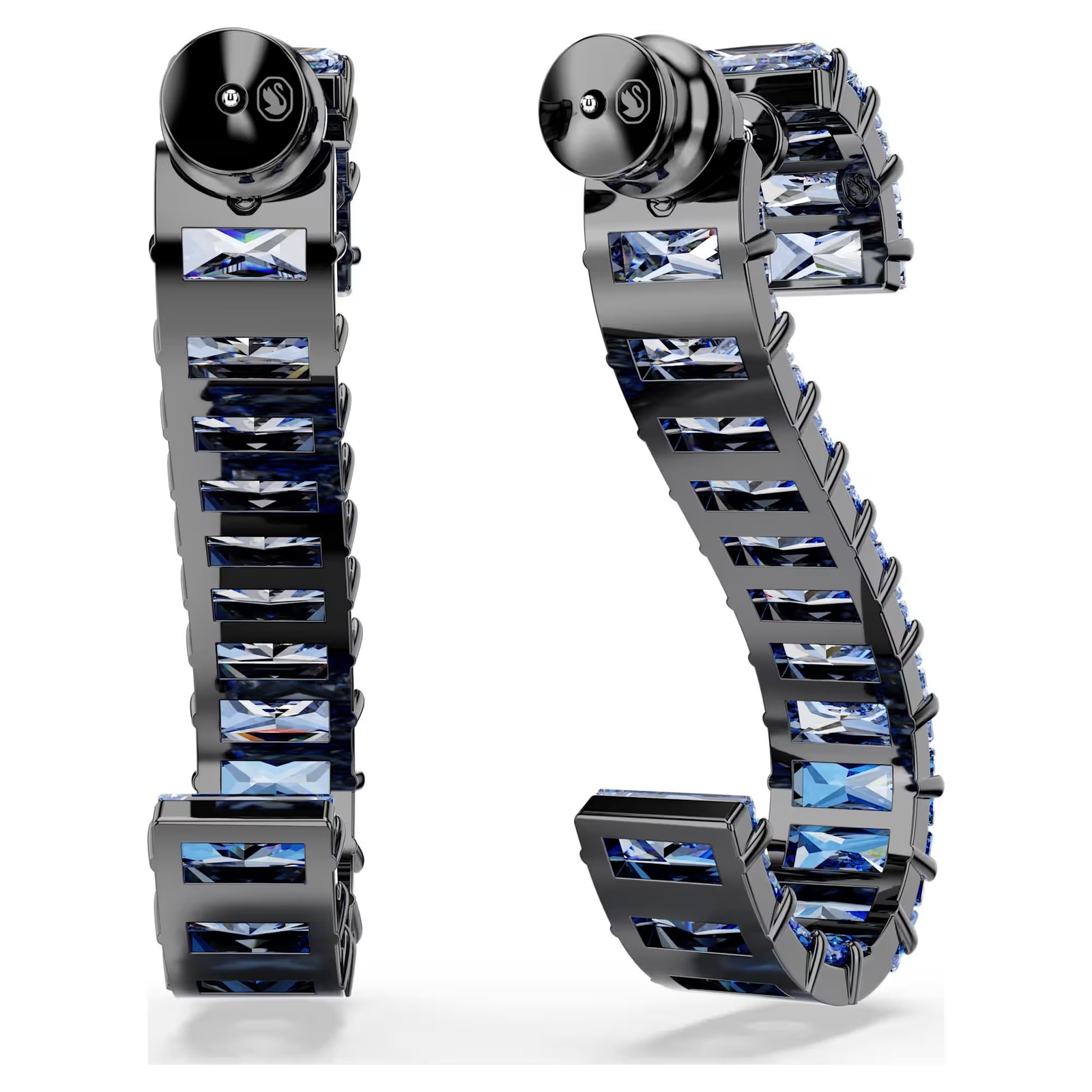 Swarovski Matrix Drop Earrings, Baguette Cut, Blue, Ruthenium Plated 5705780