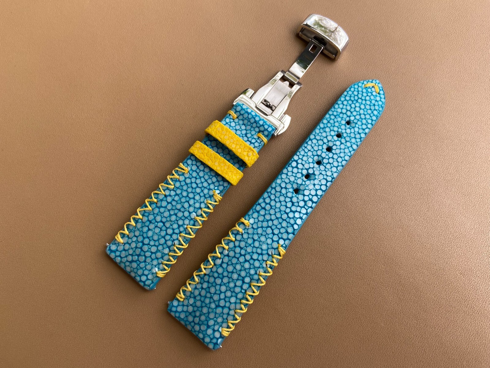 Blue Stingray Leather Watch Strap Band, Size 18mm 19mm 20mm 21mm 22mm 24mm 26mm