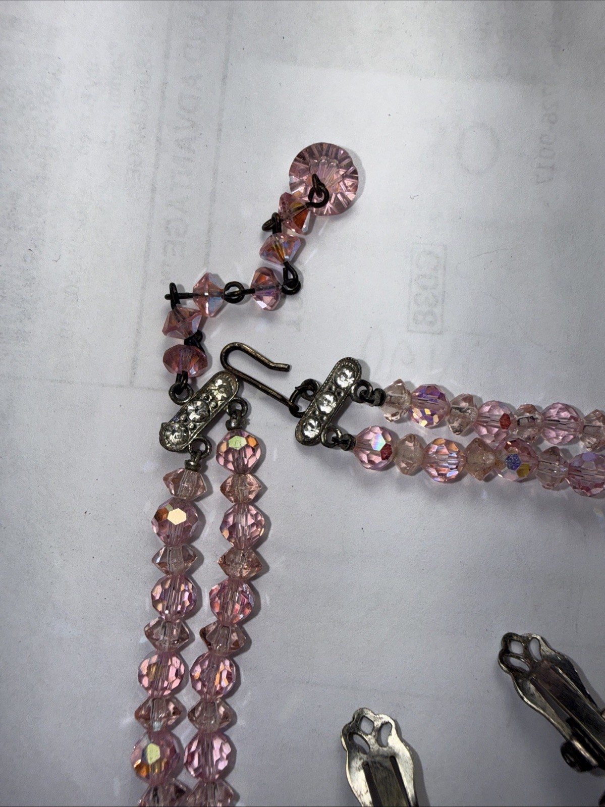 Necklace Bracelet Earrings Set Pink AB Crystal Vintage Marriage?