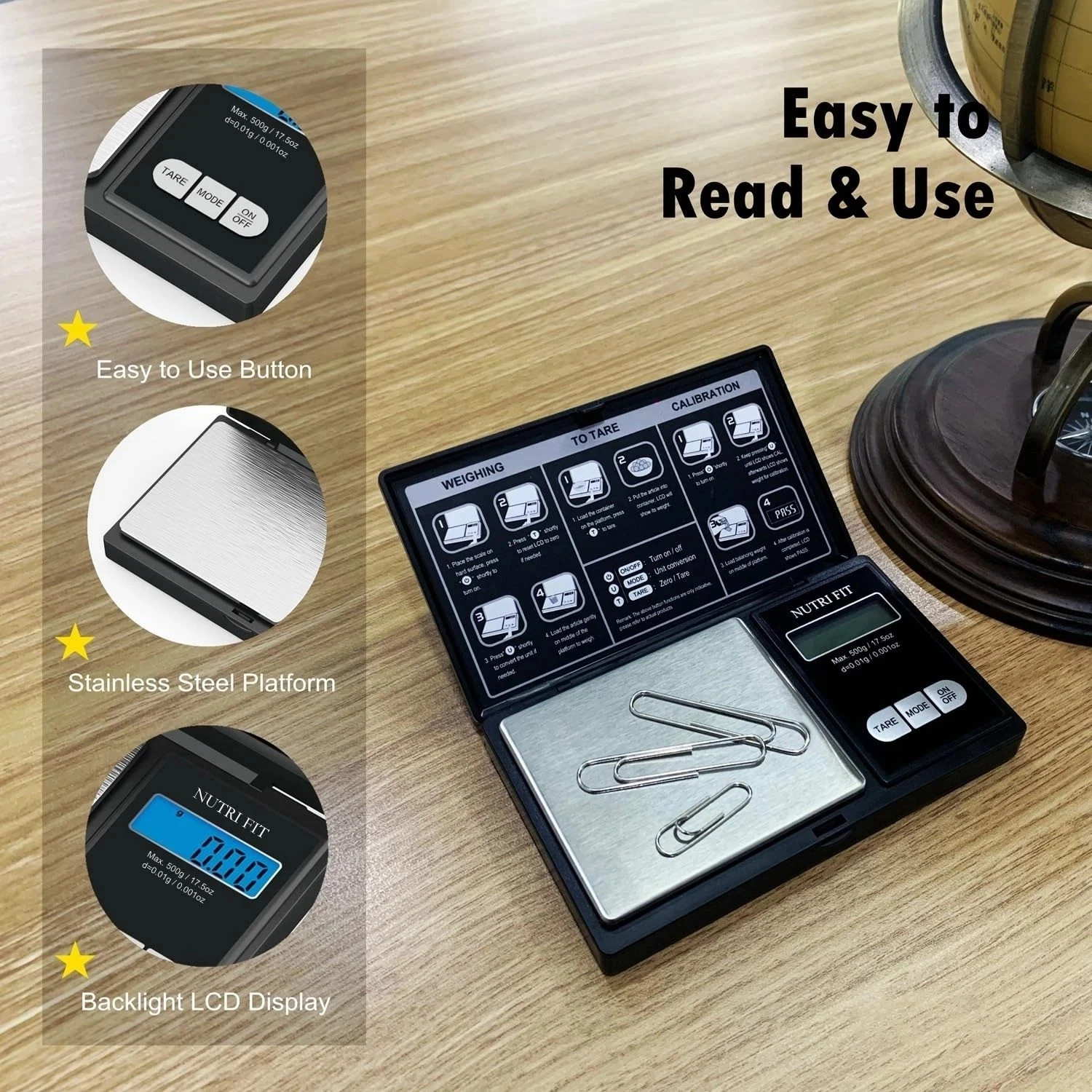 Gram Digital Scale 0.01G Accuracy, 500G Small Pocket Scale Jewelry Scale