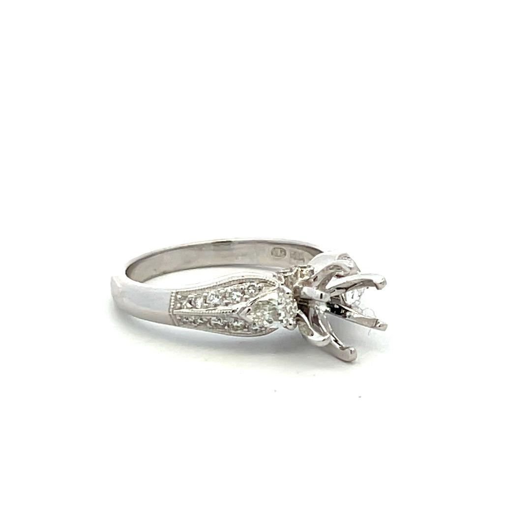 0.35 Carat Pear Shape and Round Diamond 18 Karat White Gold Semi Mount Ring