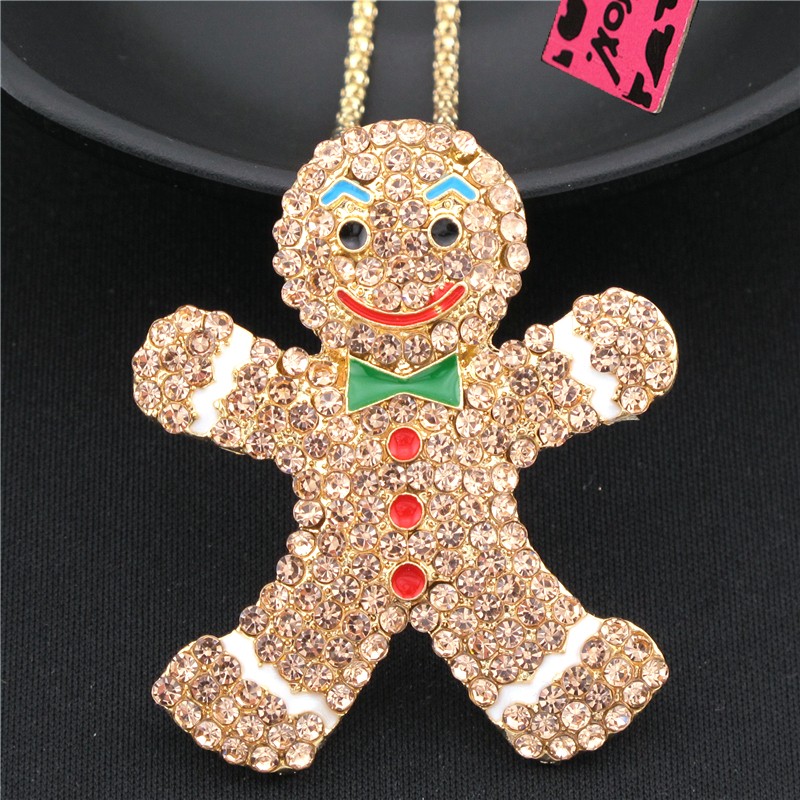 Fashion Lady Bling Rhinestone Cute Snowman Doll Bow Pendant Women’s Necklace