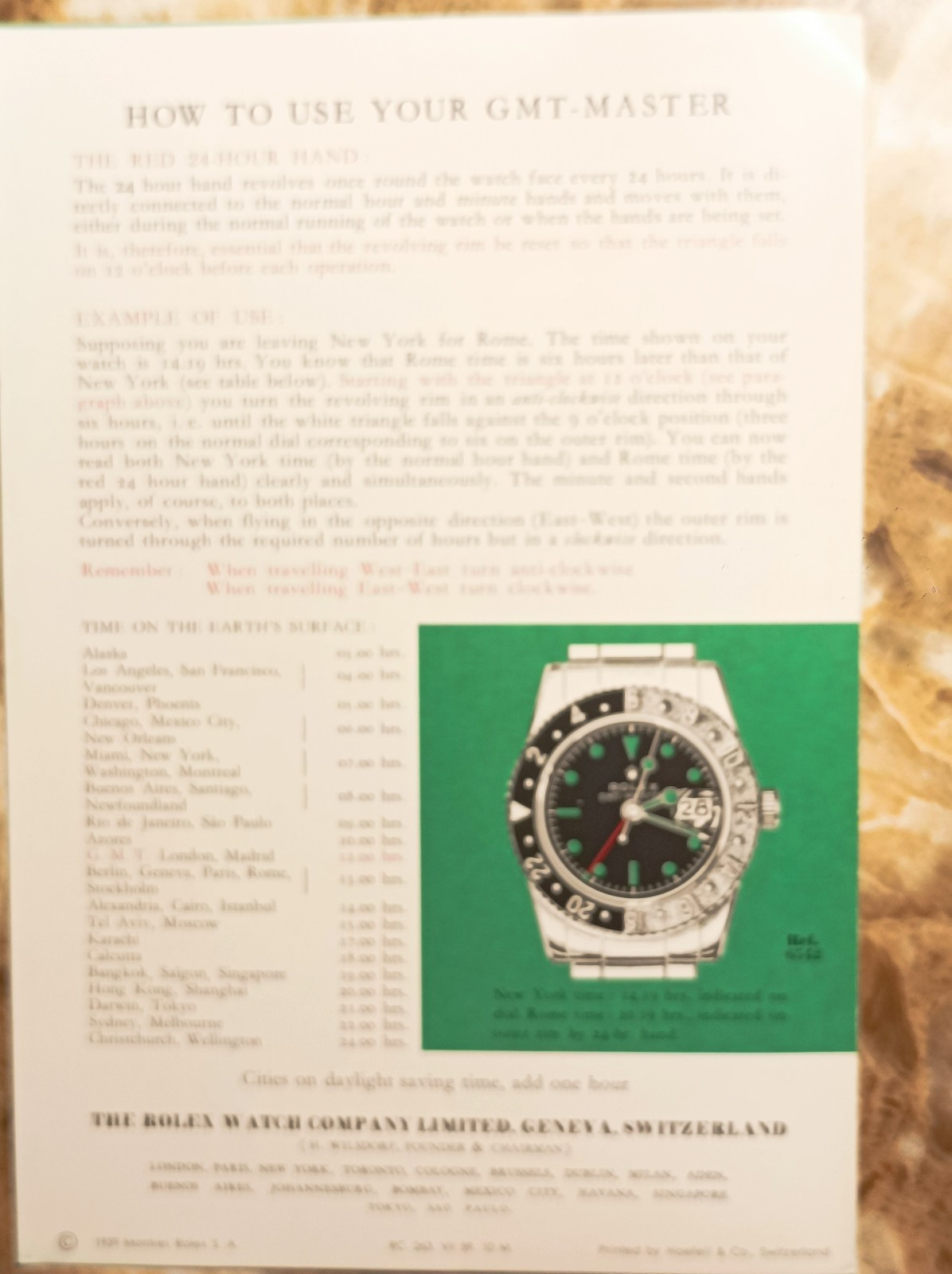Rolex GMT-Master Leaflet english year 1959 in good conditions