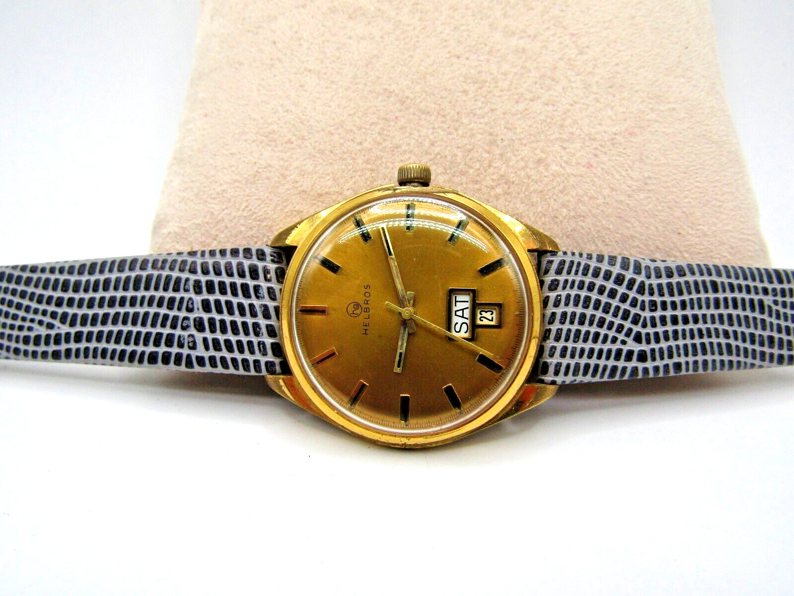 Vintage Gents Helbros Cal. R7389s Push Date Adjust 17 Jewels Watch JB Champion