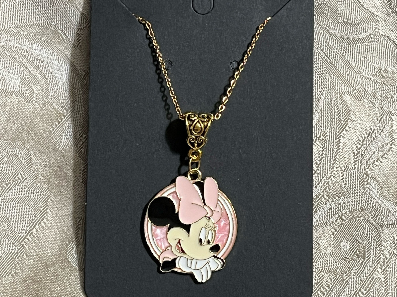 Minney Big Ear Mouse Medallion Gold Fashion Bohemian Casual Fun Necklace 18”