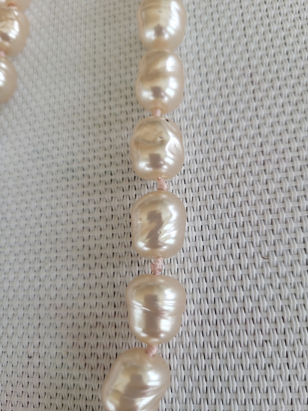 Vintage Signed Les Bernard Baroque Faux Pearls Cream Hand Knotted 29”Necklace