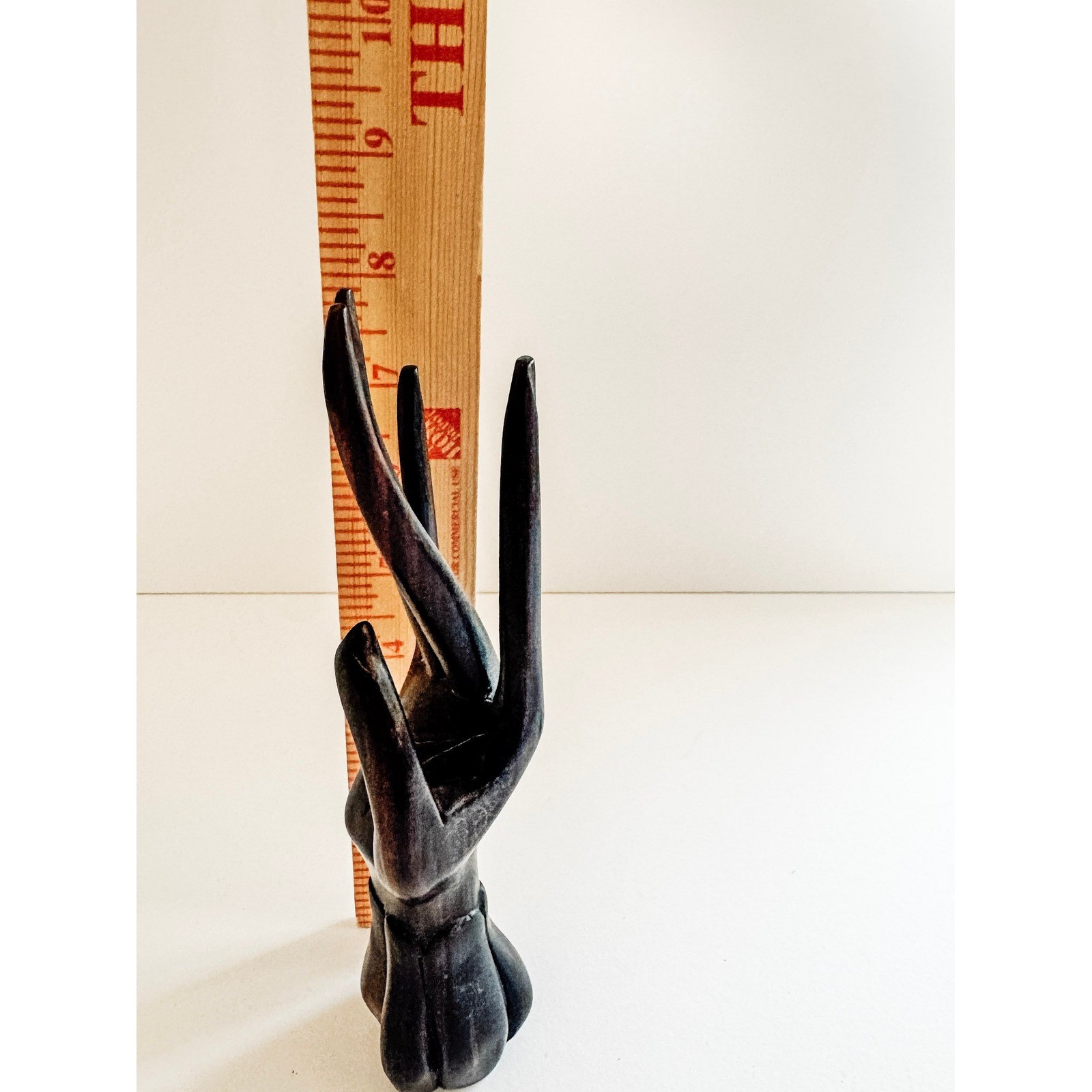 Vintage Hand Carved Wood Jewelry Display Stand Ring Holder Dark Brown 8 Inch