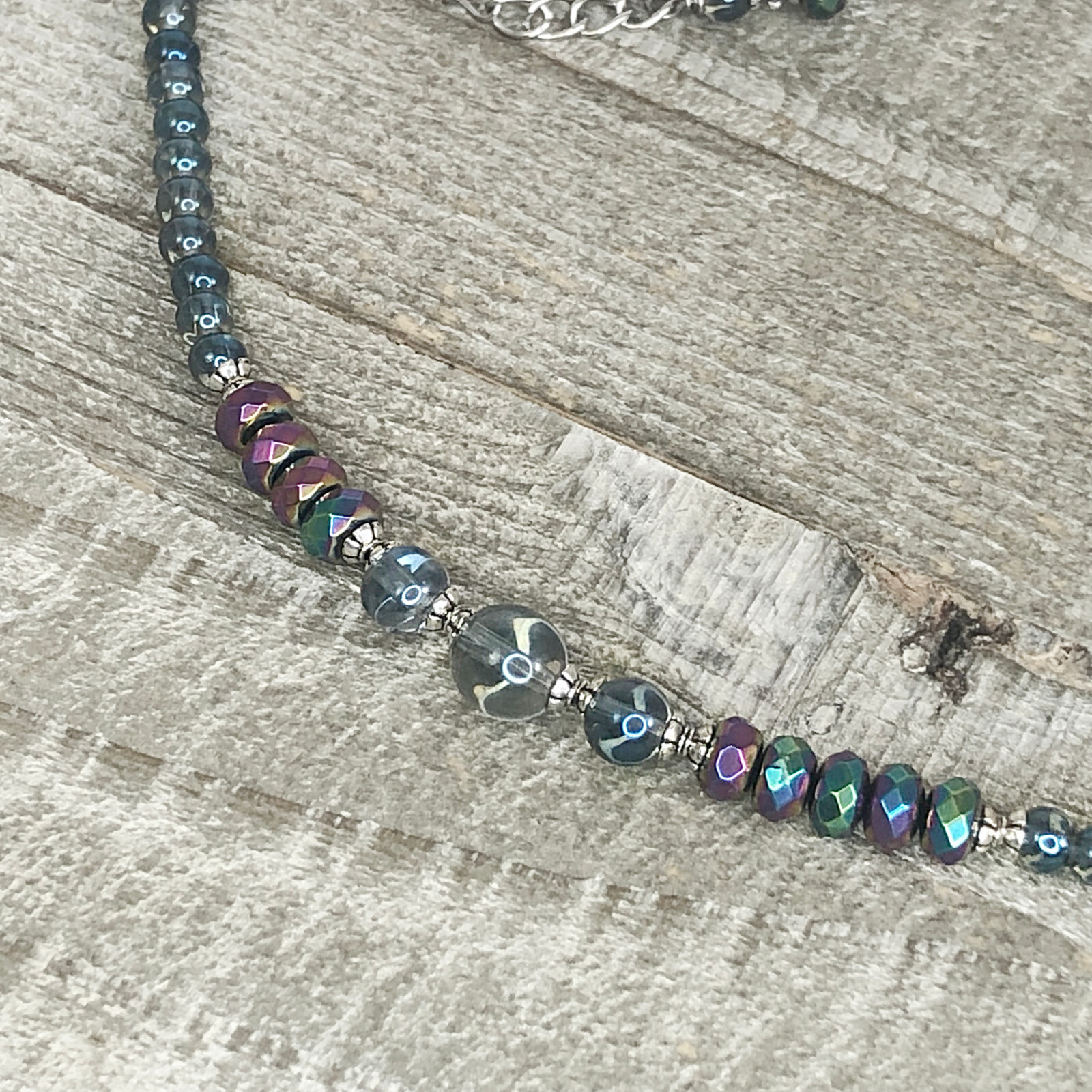 Seahorse Choker, Titanium Coated Quartz, Faceted Hematite, Glass Seashell Neckla