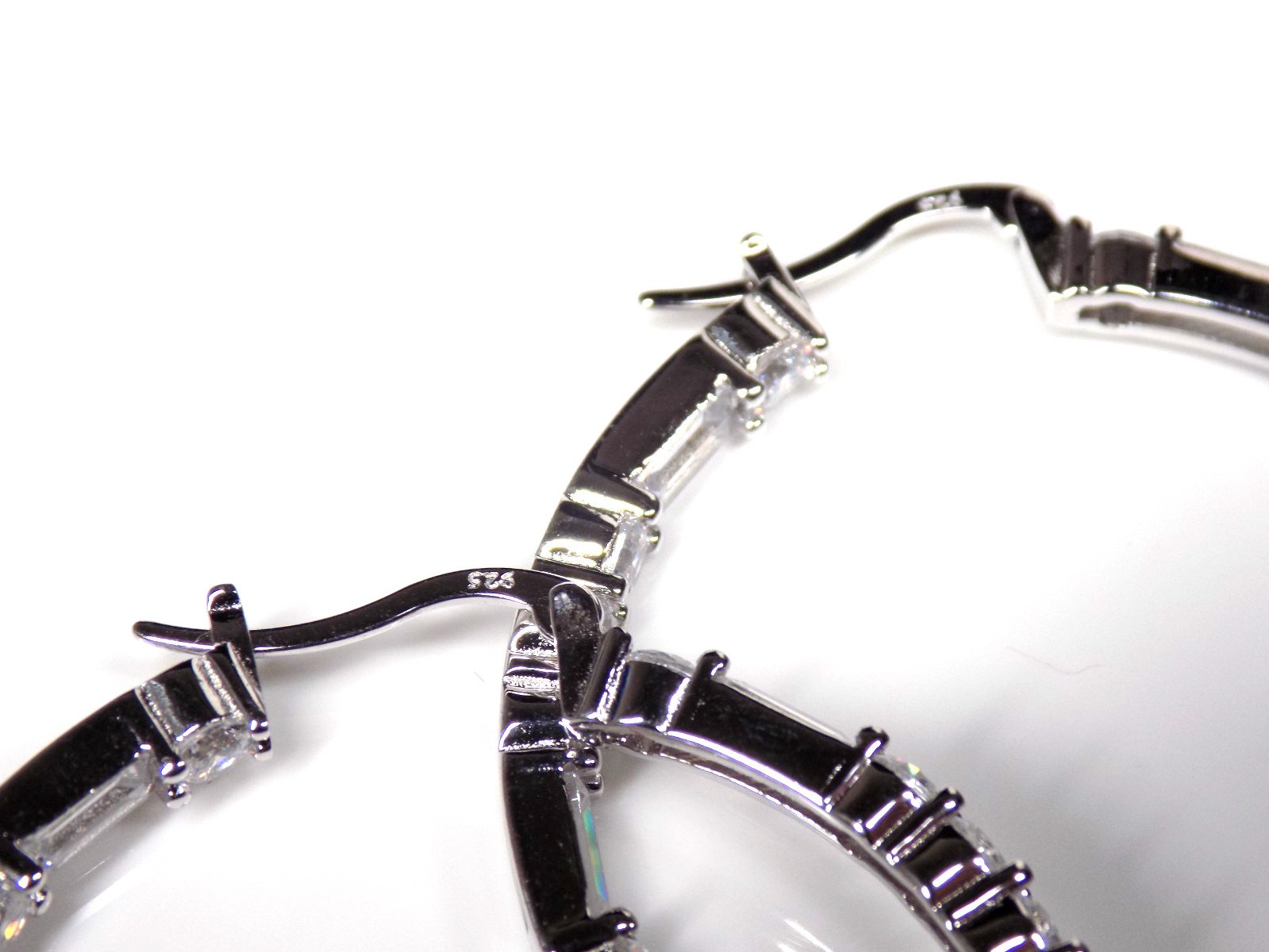 925 Sterling Silver Cubic Zirconia Hoop Earrings Inside Outside White Colorless