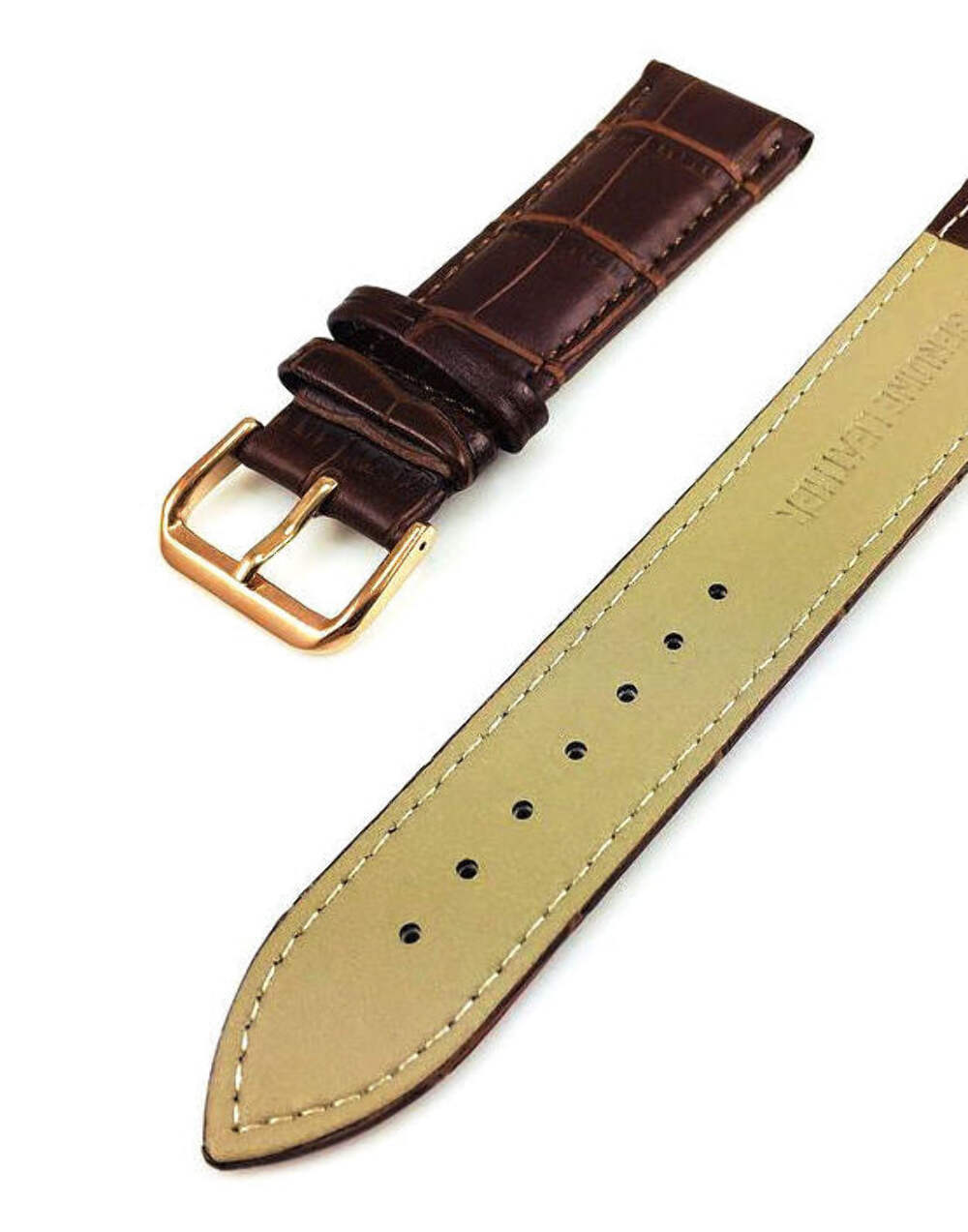 Brown Croco Leather Watch Band Strap Rose Gold Buckle 19mm 21mm 23mm #1072
