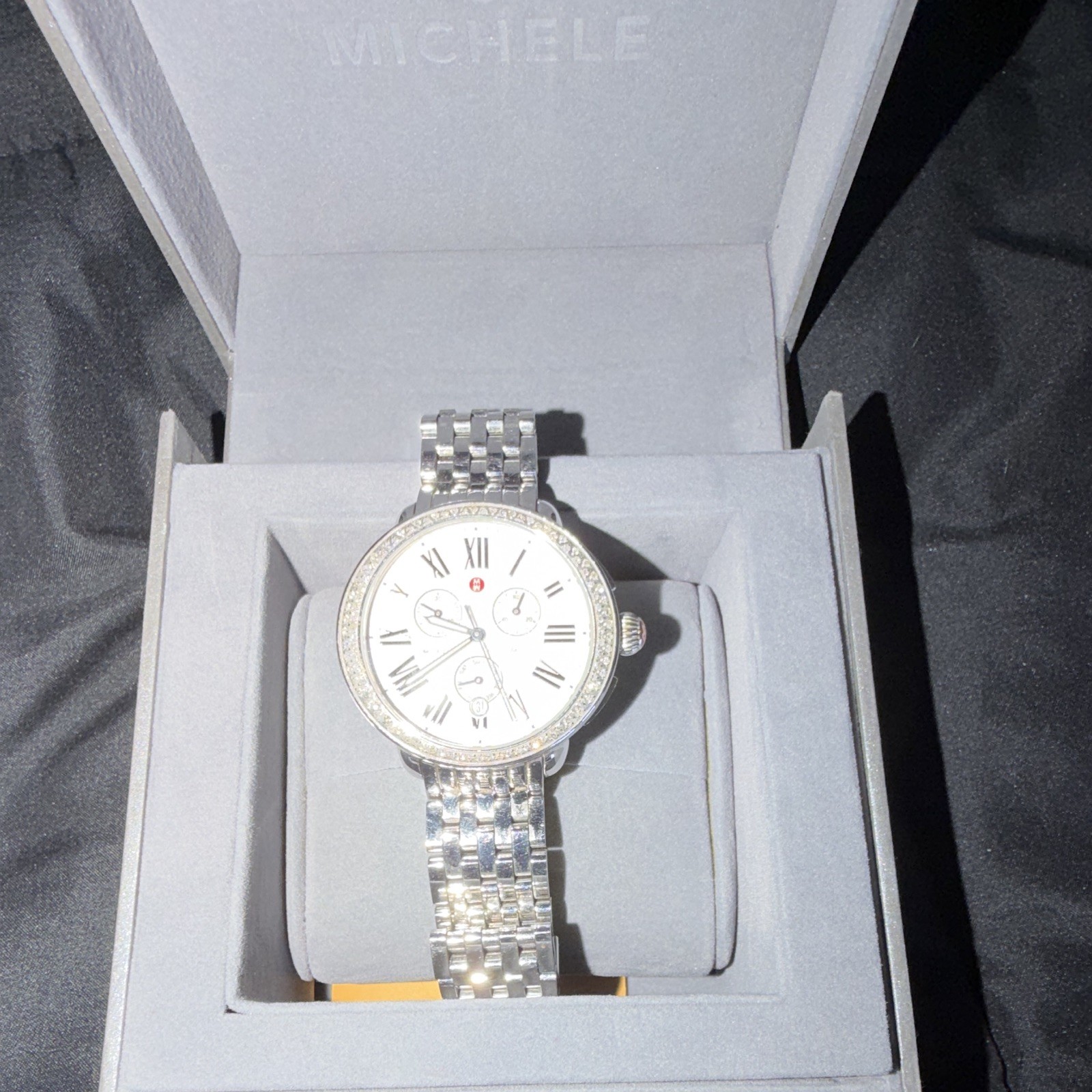 MICHELE Diamond Women’s Swiss Quartz Date Diamond Bezel Watch w/ Box