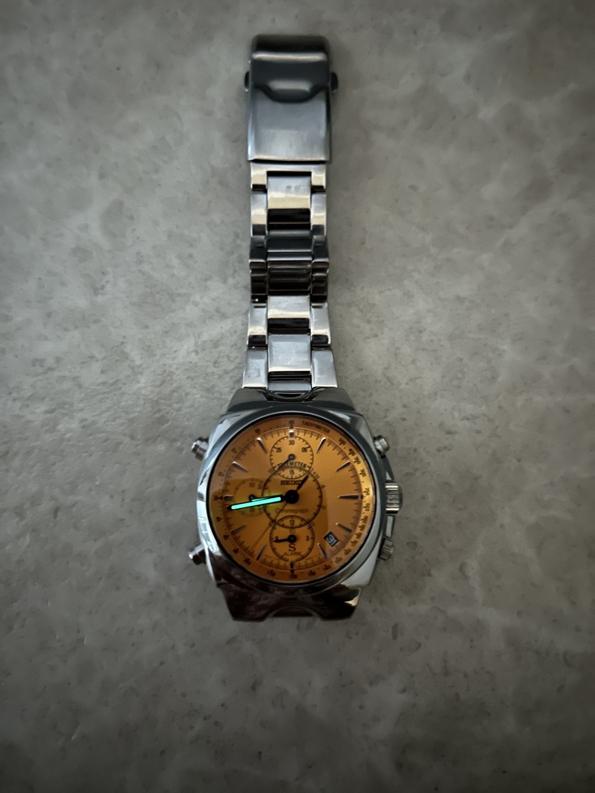 Vintage [N MINT] Seiko SUS Chronograph 7T32-9000 Yellow Dial Quartz Men’s Watch