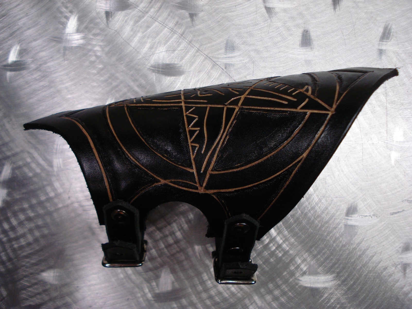 LEATHER BAPHOMET CARVED GAUNTLET. BLACK METAL…(MDLG0149) …..BEHEMOTH