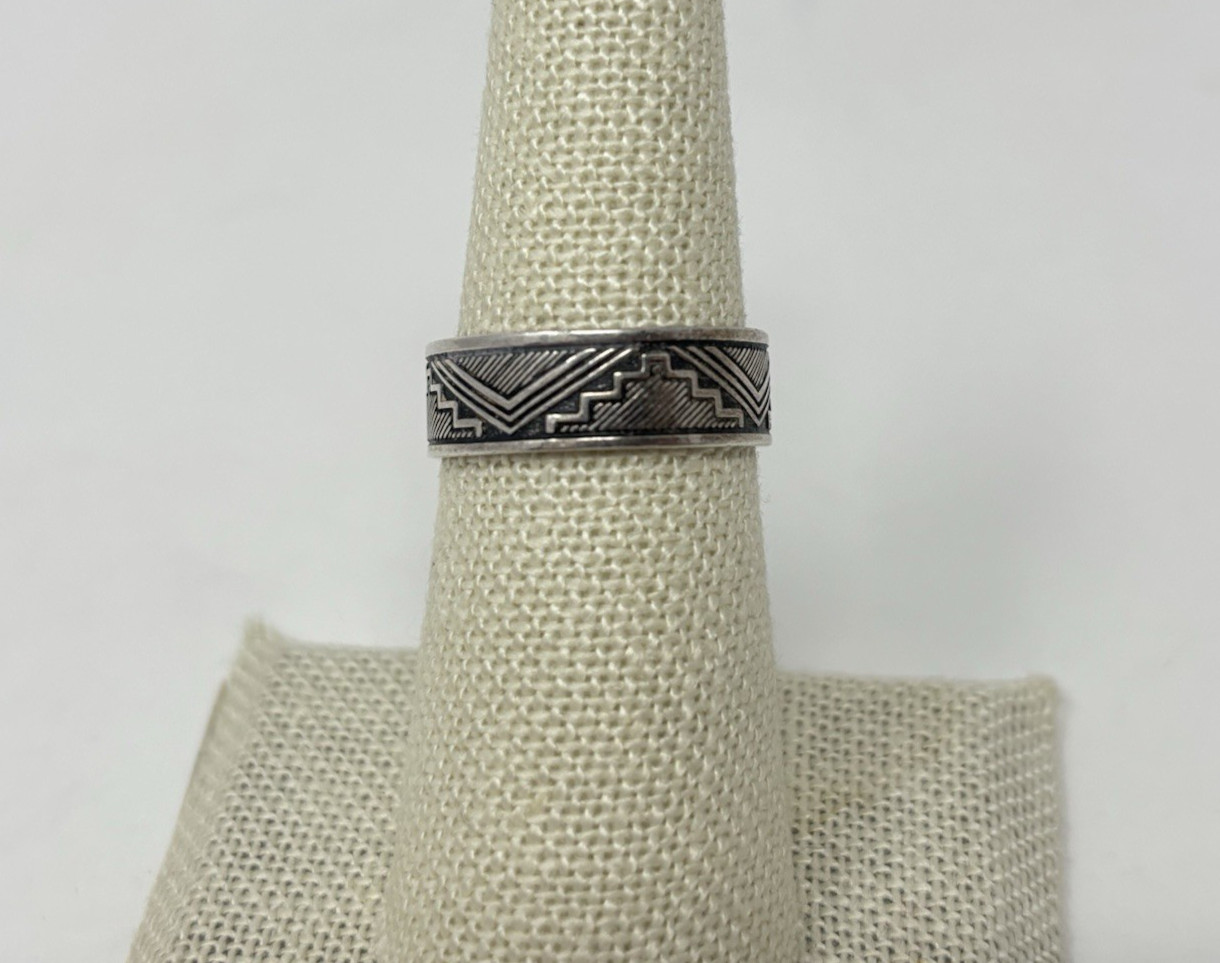 Sterling Silver Mayan Pyramid Aztec Band Ring Sz 6.25 WM Wheeler Manufacturing