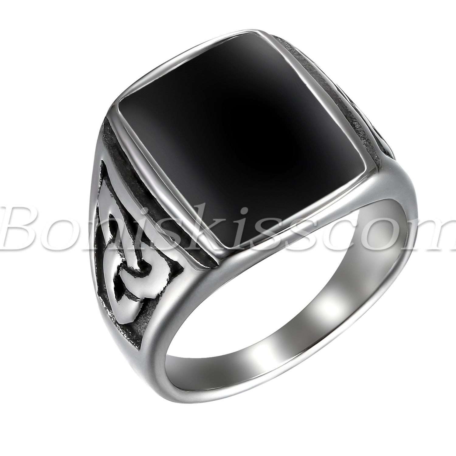 Men’s Vintage Stainless Steel Celtic Knot Enamel Signet Ring Band US Size 7-13