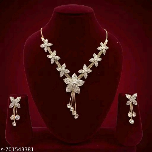 Indian Bollywood Designer Rose Gold Plated CZ Necklace Earring Jewellery Set