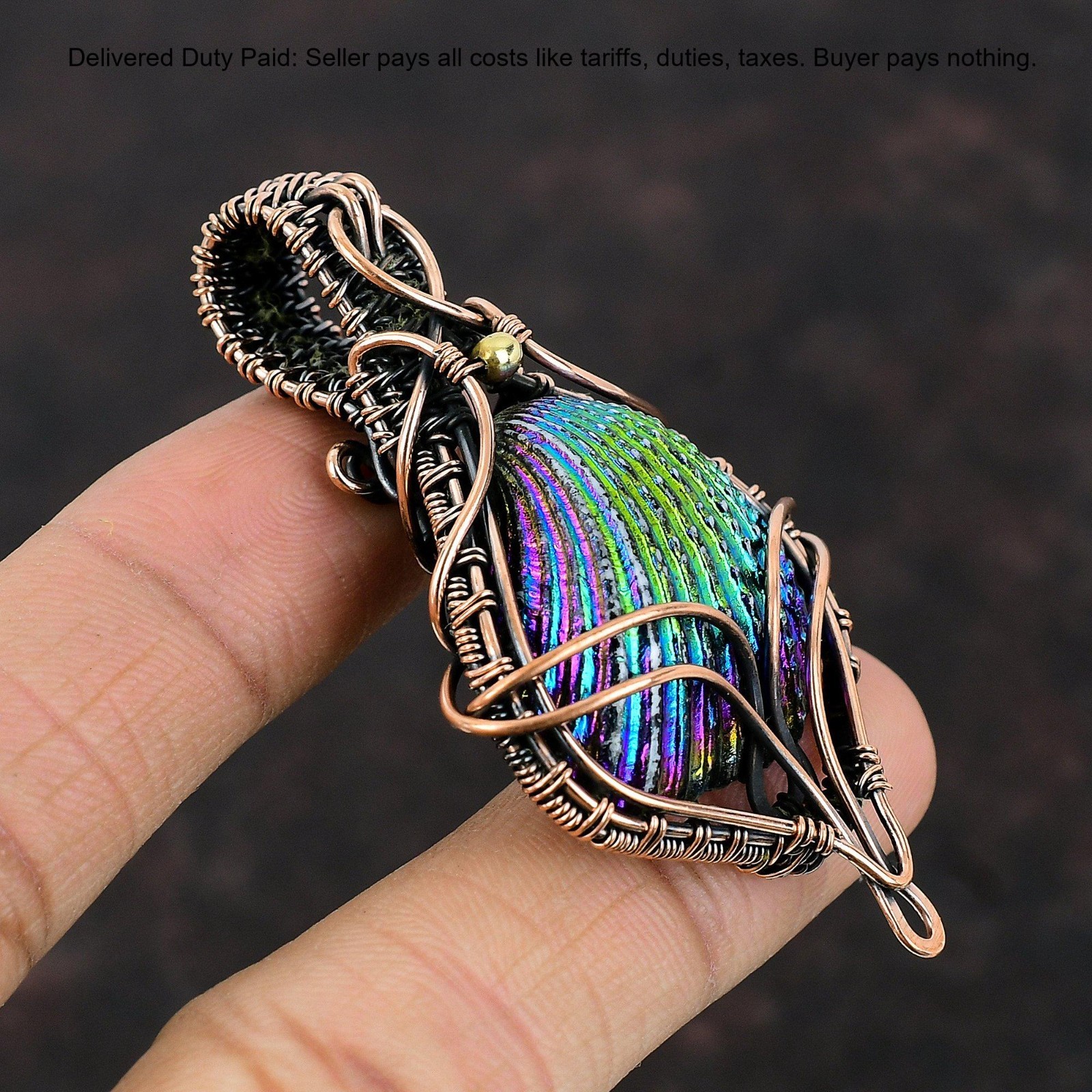 Natural Titanium Coated Shell No Stone Wire Wrapped Mother New Pendant Copper