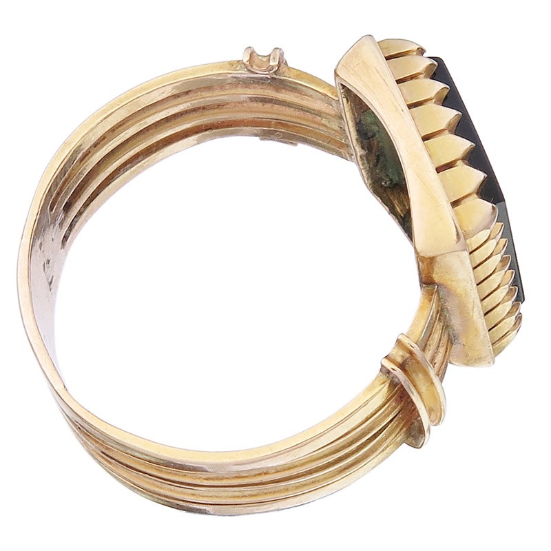 Ring color stone man bust 750 yellow gold antique