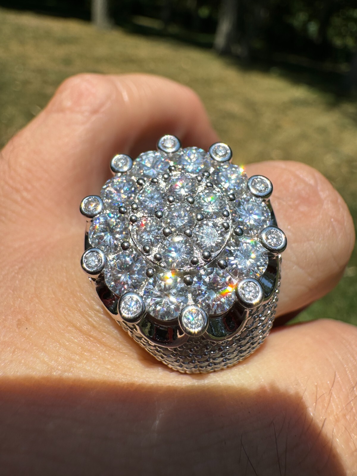 7.5ct MOISSANITE Large Stone Crown Iced Hip Hop Ring Real 925 Sterling Silver