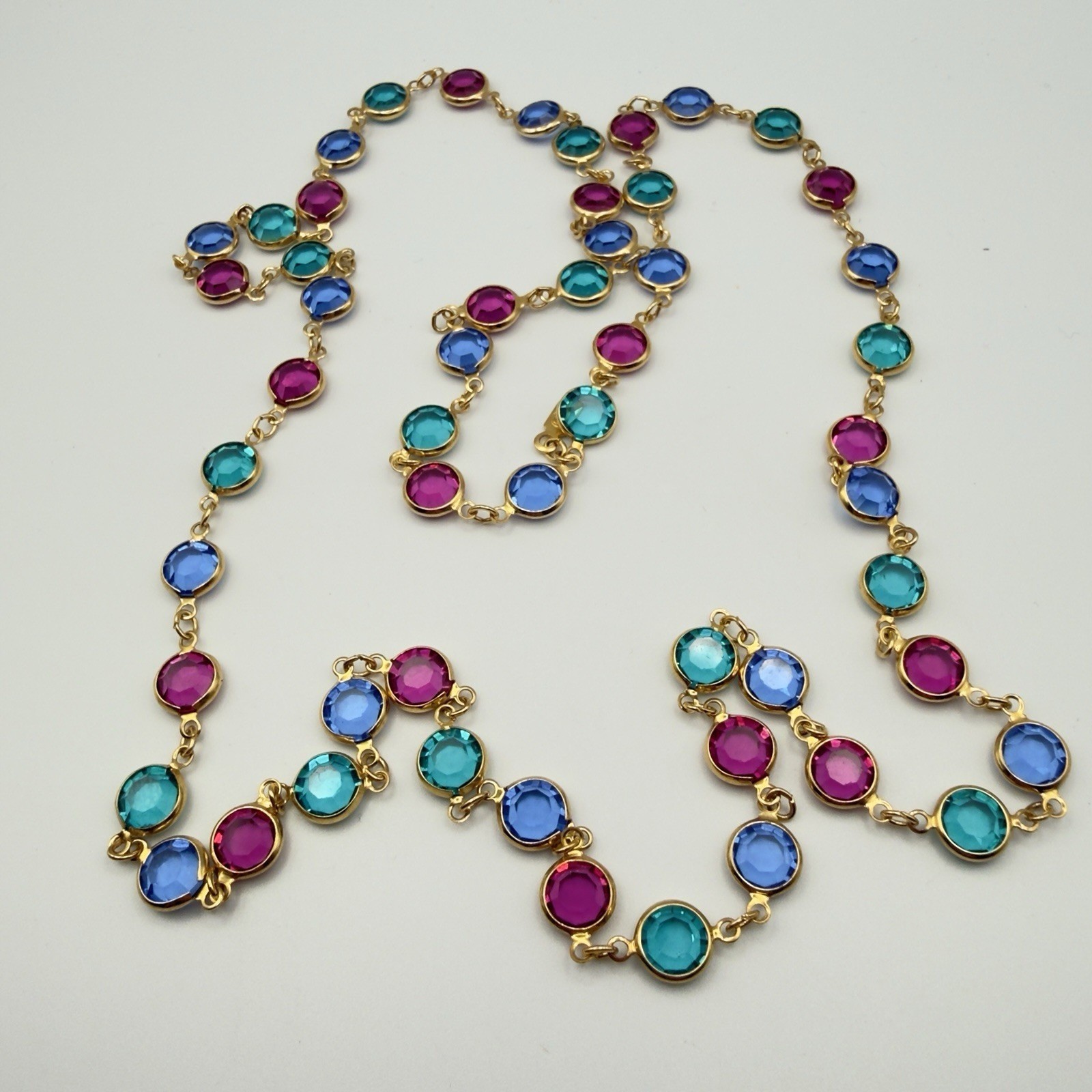 Swarovski Crystal Station Necklace 32in Endless Multicolor Gold Tone Signed Long