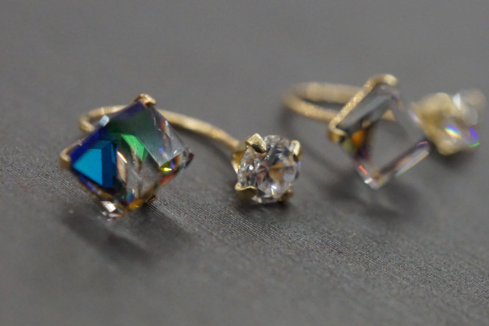 14K Solid Yellow Gold 5.5mm Mystic Stones With 3.5mm Cz Telephone Earrings!!