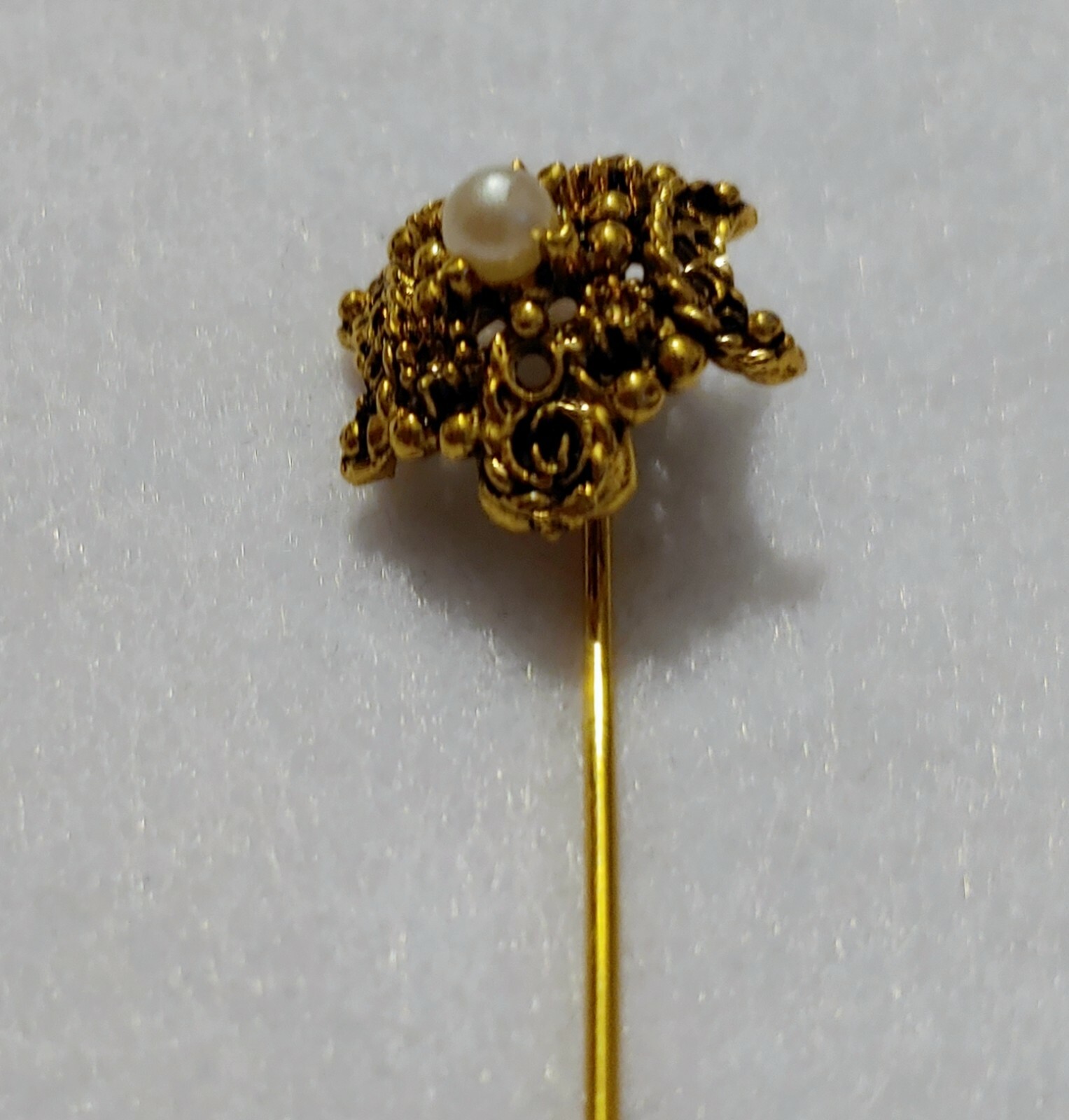 VERY NICE – Great Textured Gold Tone Faux Pearl Stick Pin – 2 1/8 in LONG