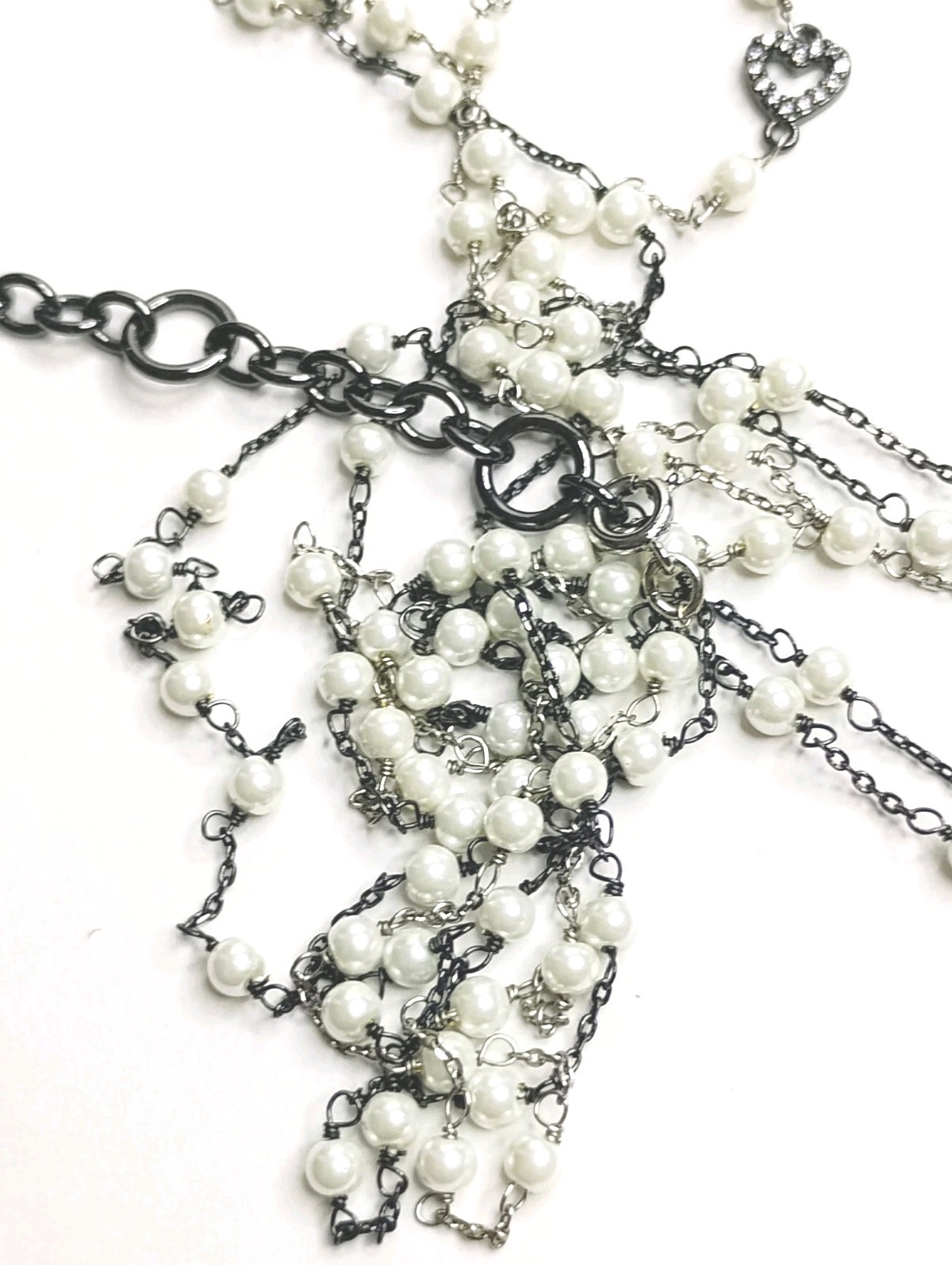 Signed CABI Faux Pearl & Rhinestone Heart Necklace